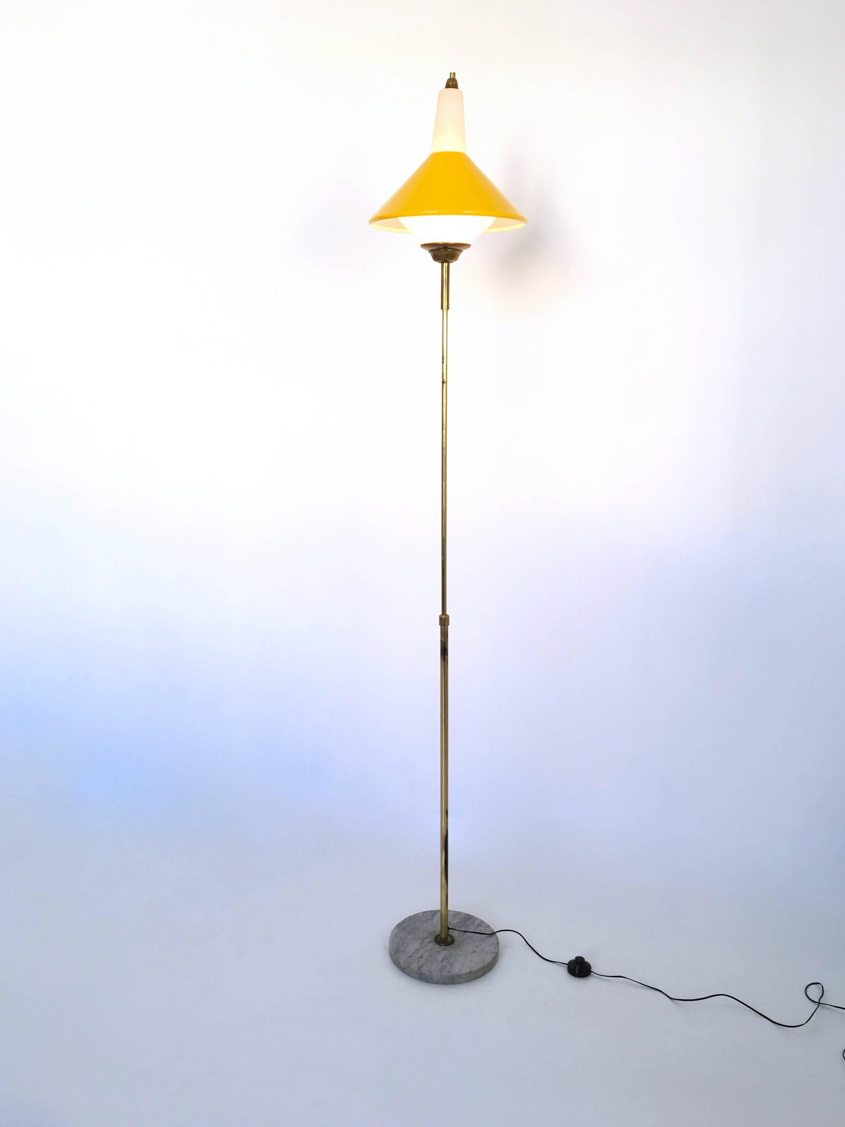 Mid-20th Century Metal, Brass and Marble Telescopic Floor Lamp, 1950s