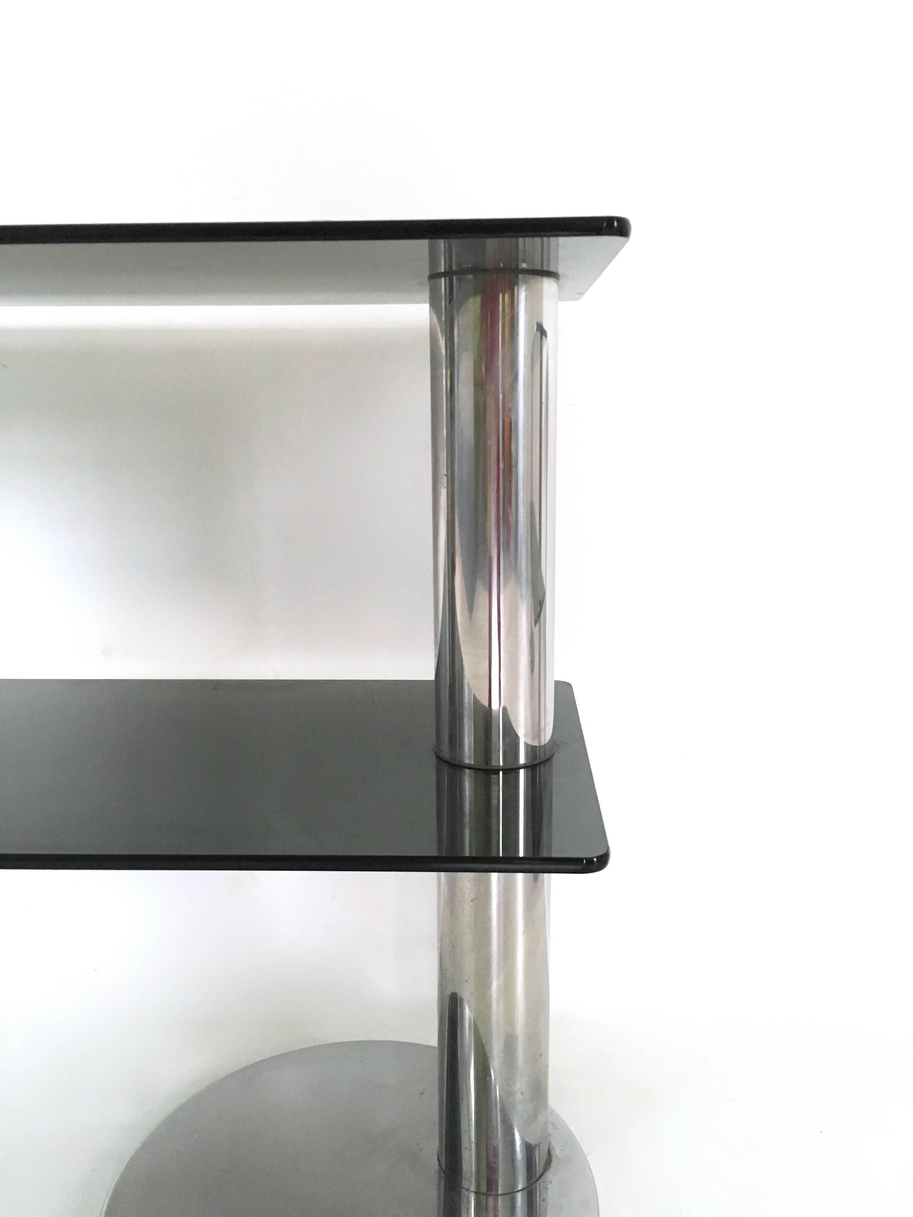 Pair of Chromed Metal Console Tables with Two-Glass Shelves, Italy, 1970s 2