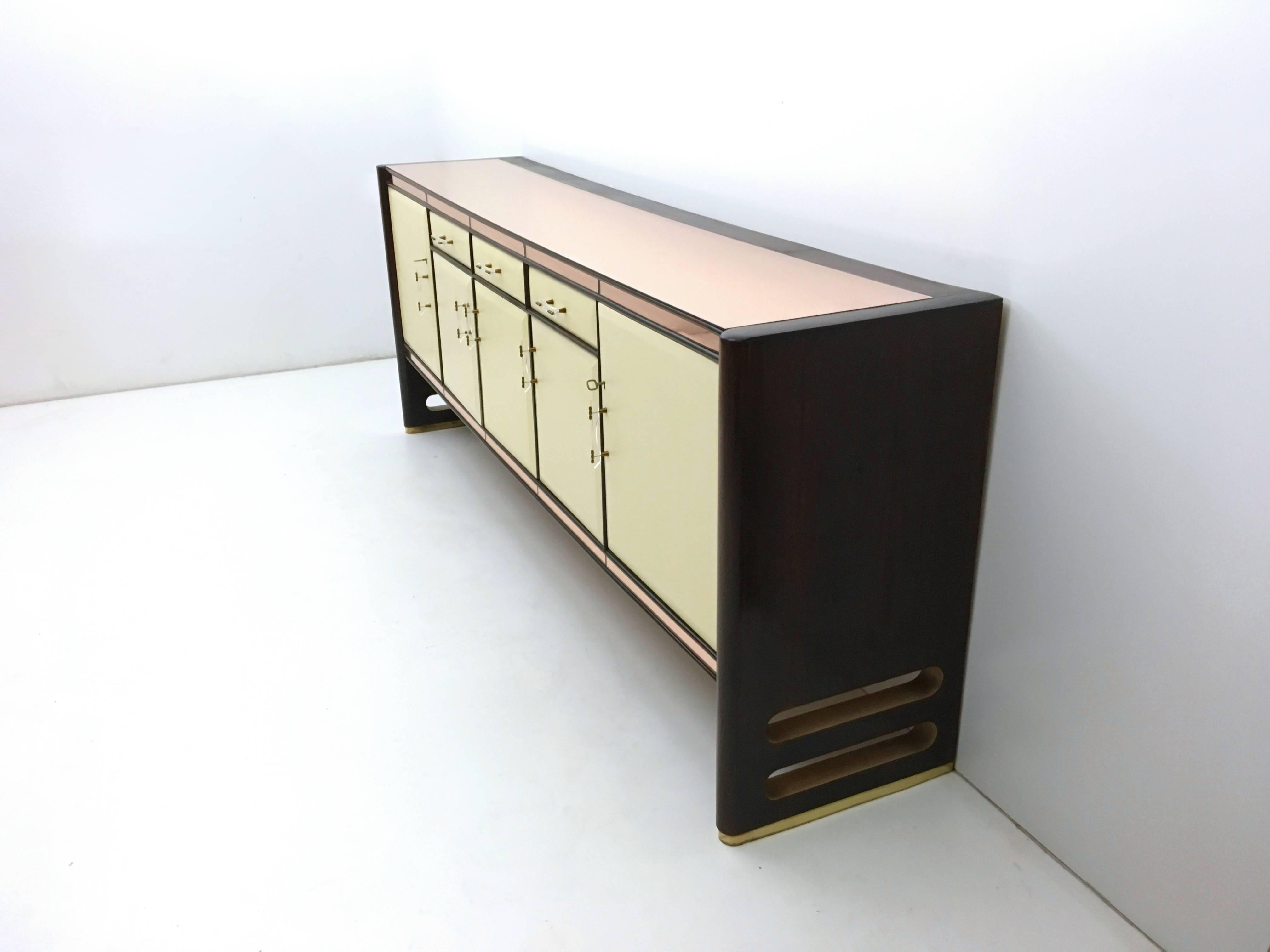 Wood and Pink Mirror Sideboard, 1940s In Excellent Condition In Bresso, Lombardy