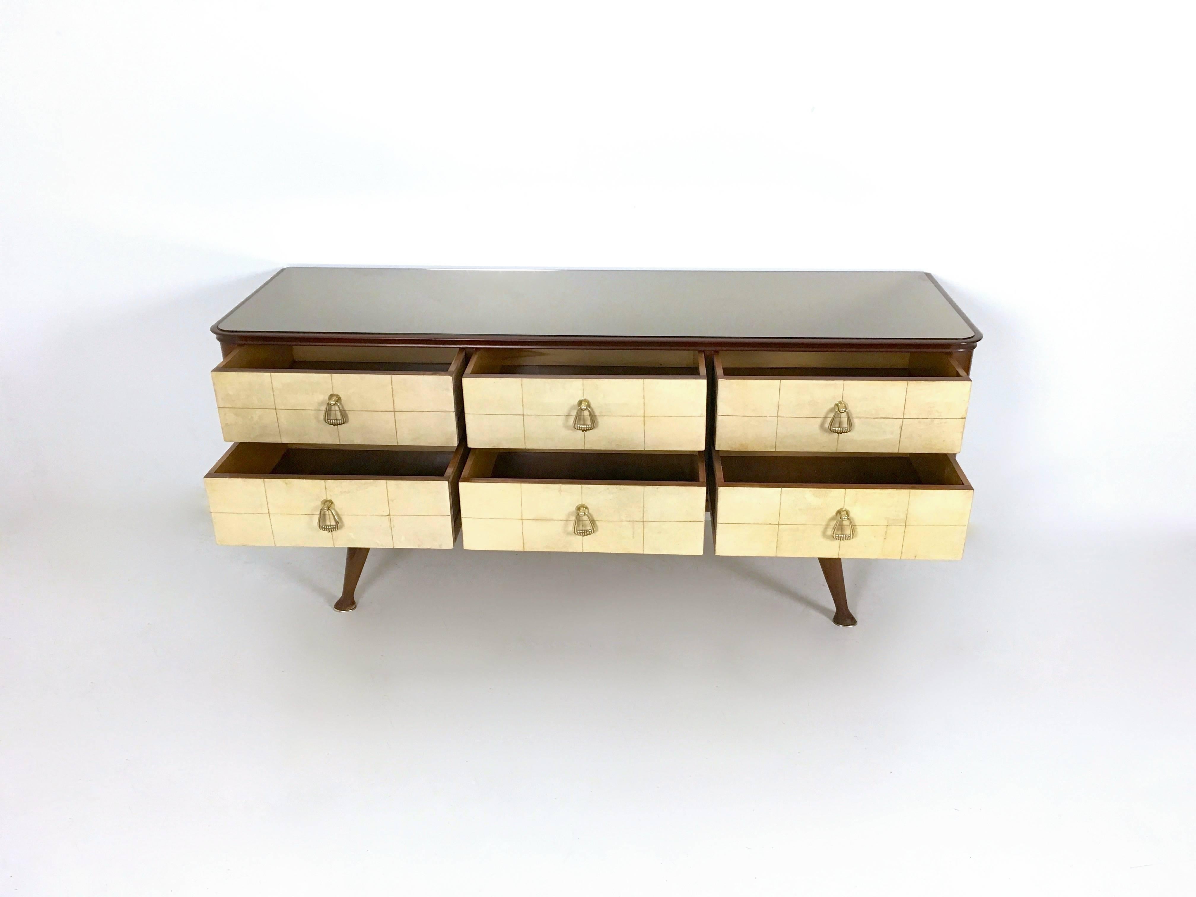 Mid-20th Century Mahogany and Parchment Dresser, 1950s