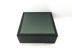 Postmodern Square Black Leather Coffee Table with Mirrored Top, 1970s