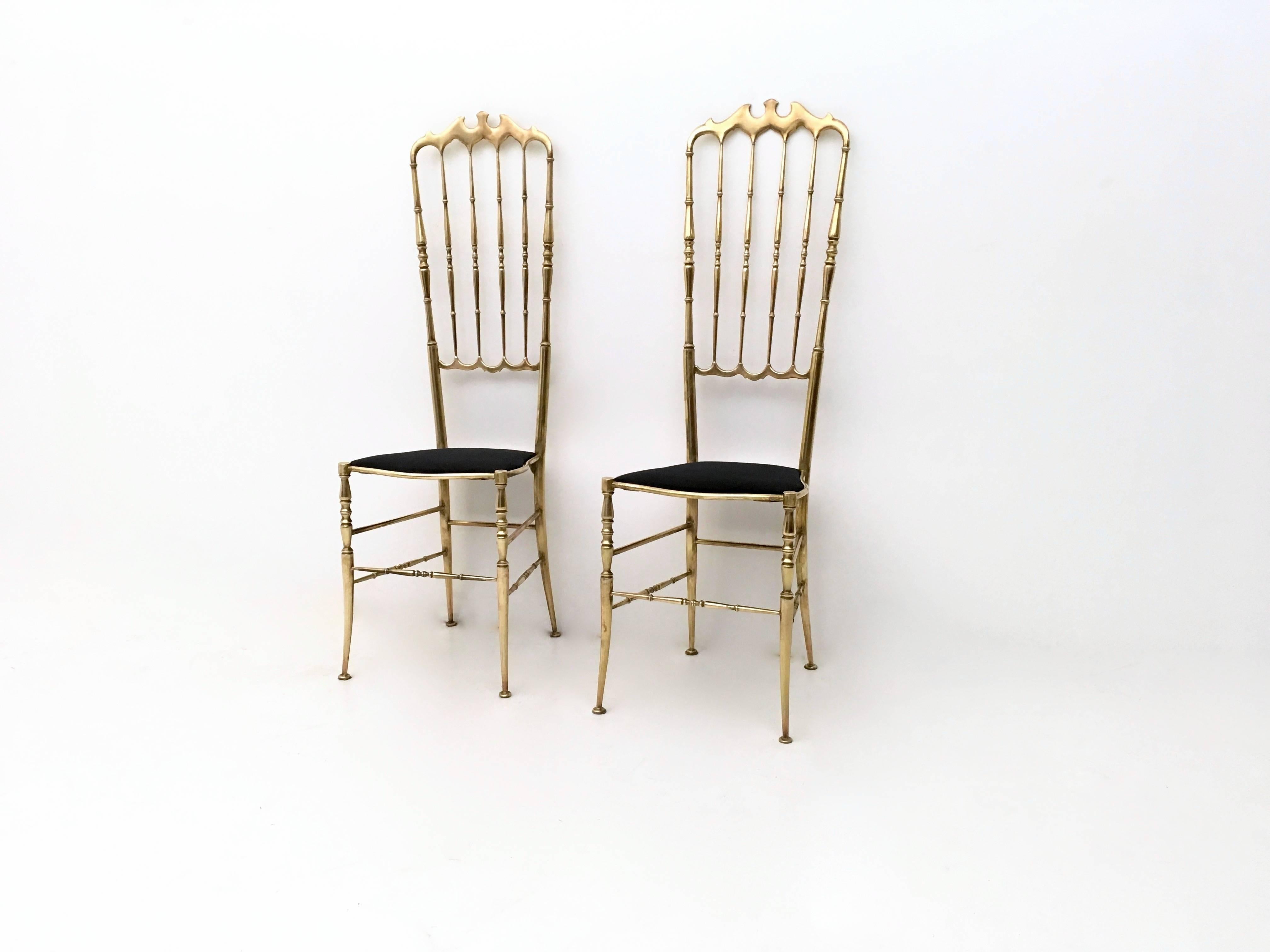 Italian Pair of Brass Chiavari Chairs, 1950s