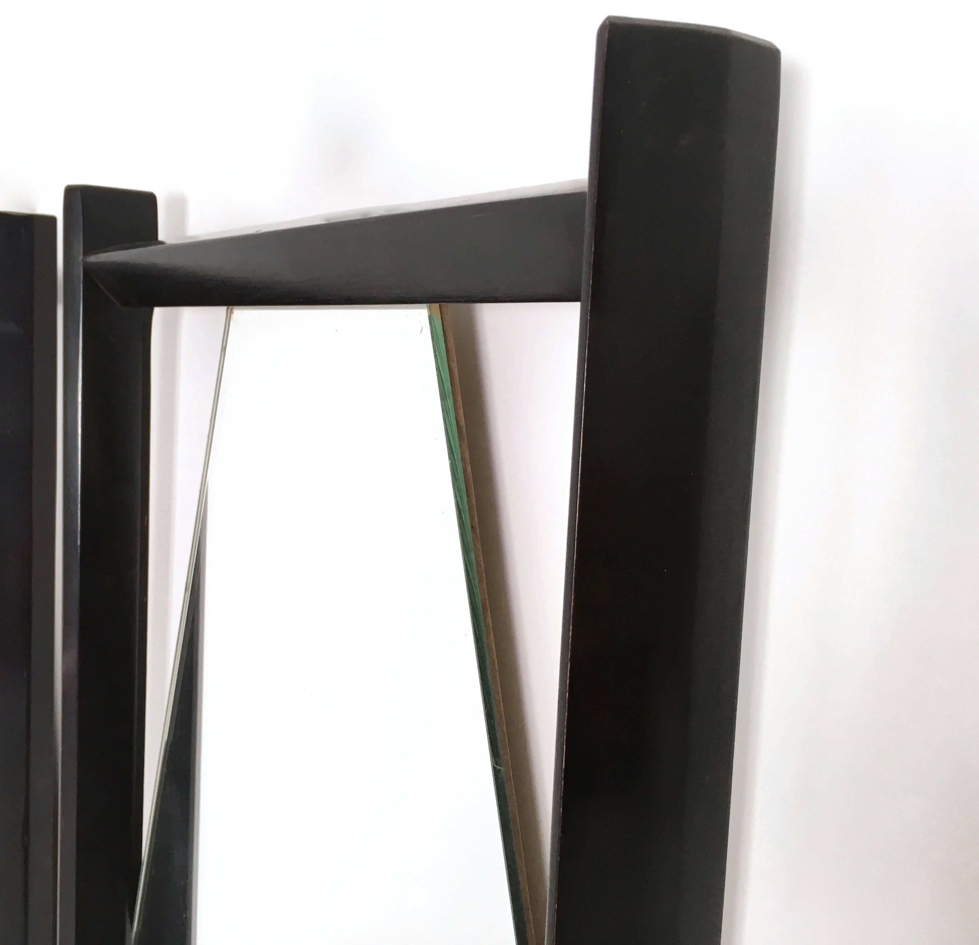 Pair of Midcentury Rectangular Black Ebonized Wood Wall Mirrors, Italy, 1960s 2