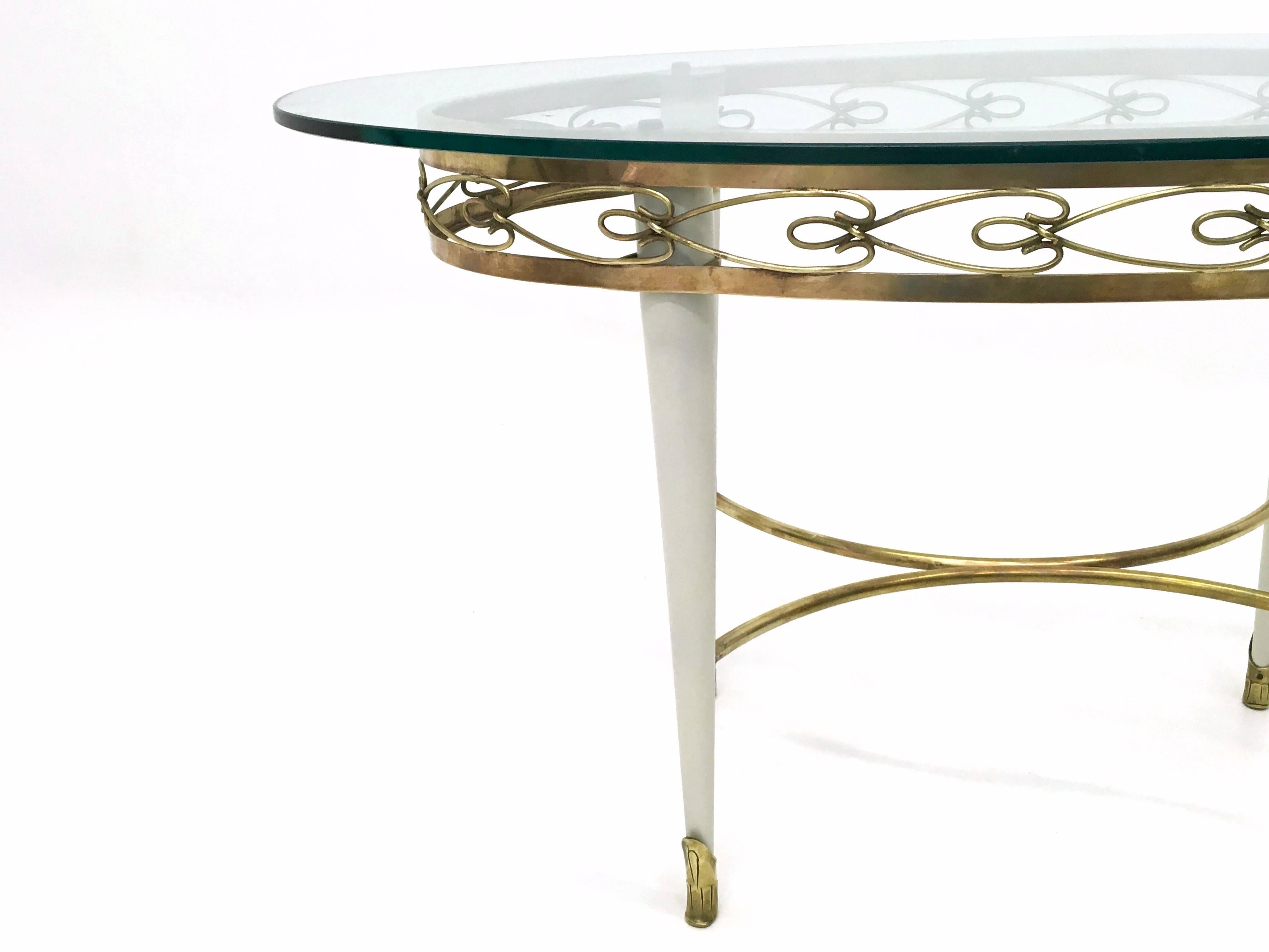 Brass Coffee Table with an Oval Glass Top in the Style of Pierluigi Colli, Italy For Sale 2