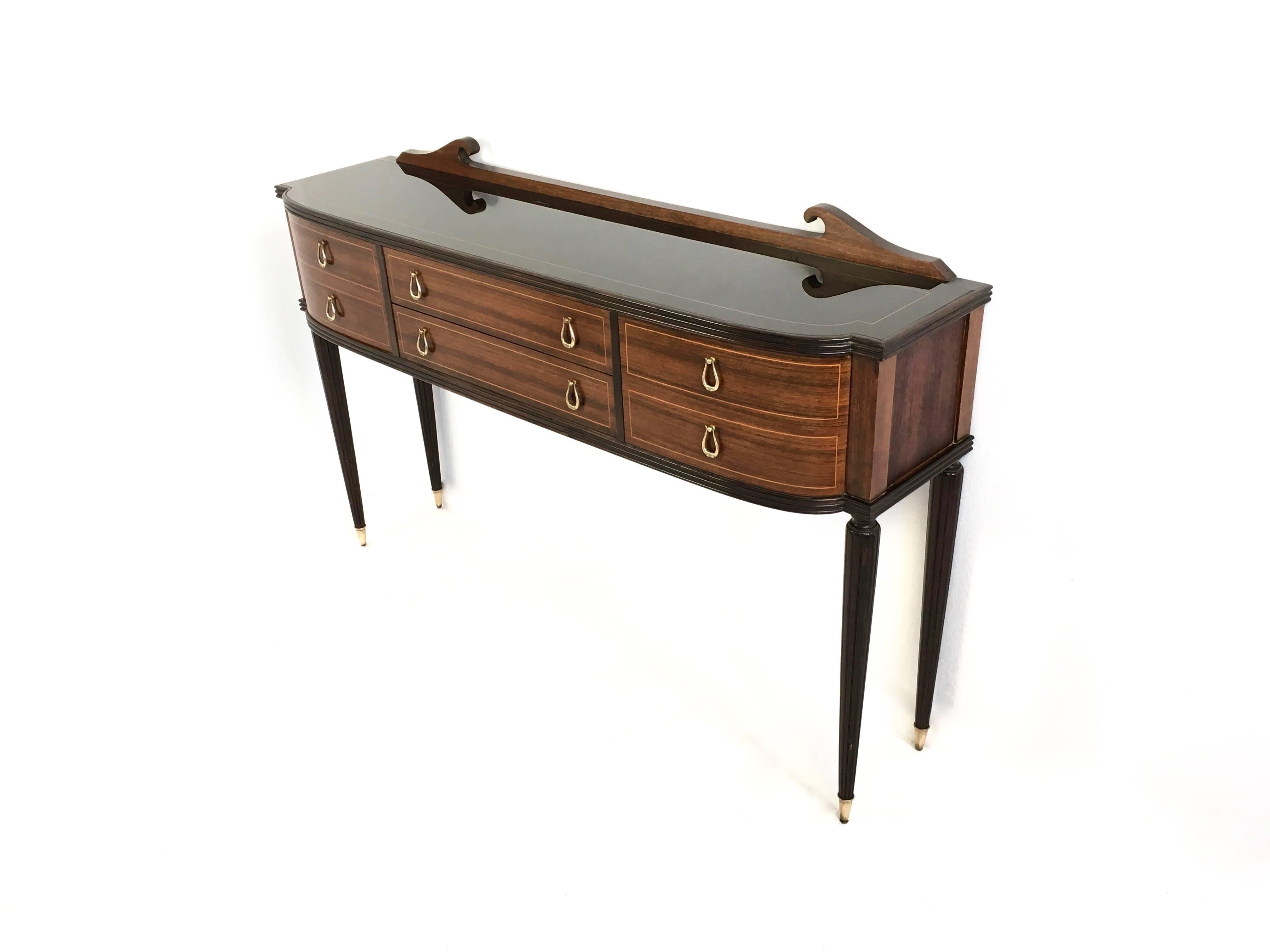 Rosewood and Glass Console Table in the Style of Paolo Buffa, 1950s In Excellent Condition In Bresso, Lombardy