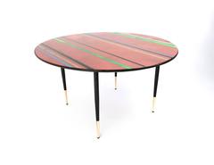 Vintage Round Coffee Table with a Red Striped Glass Top, Italy