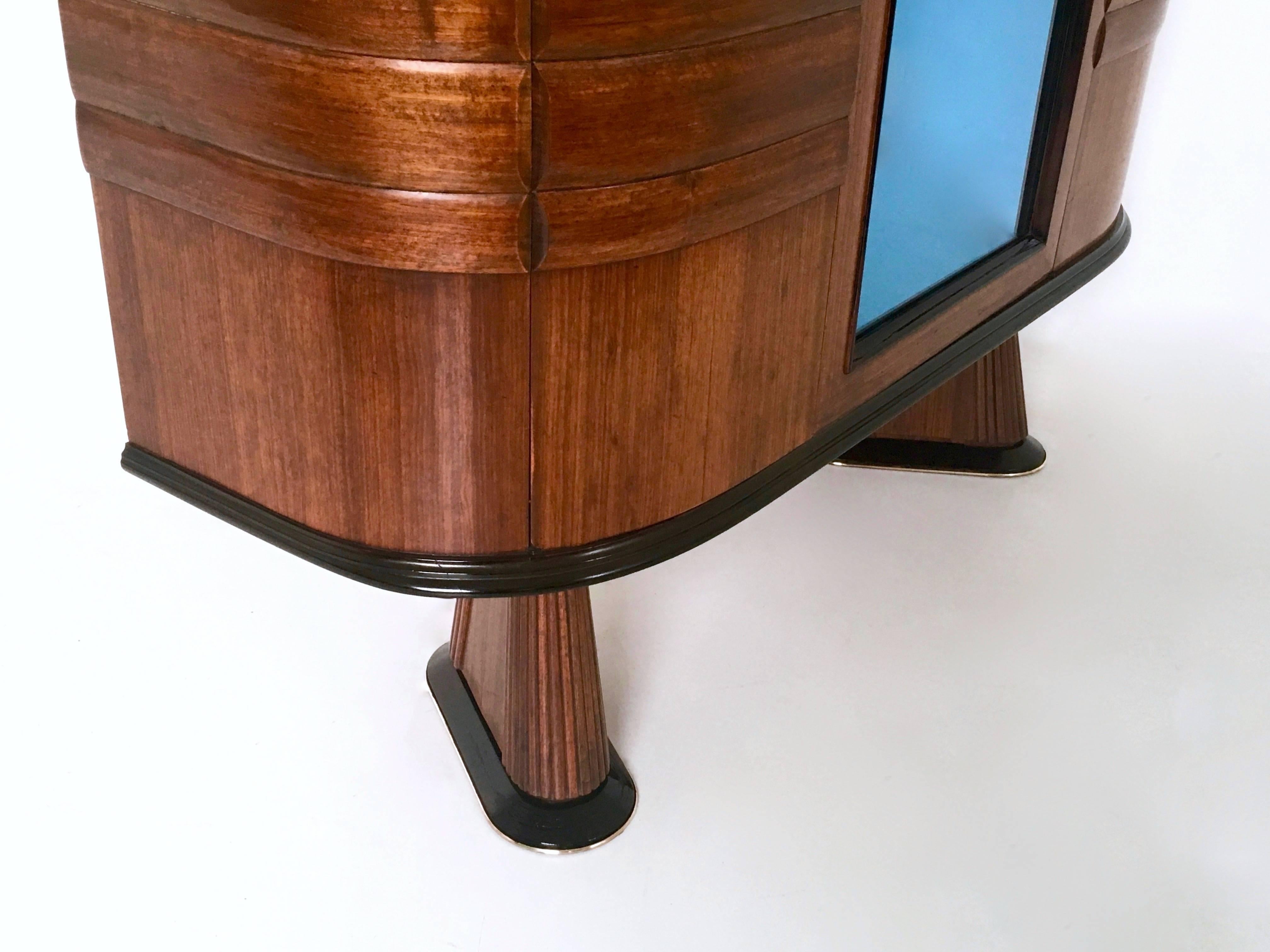Italian Wood and Blue Mirror Bar Cabinet, 1950s 3