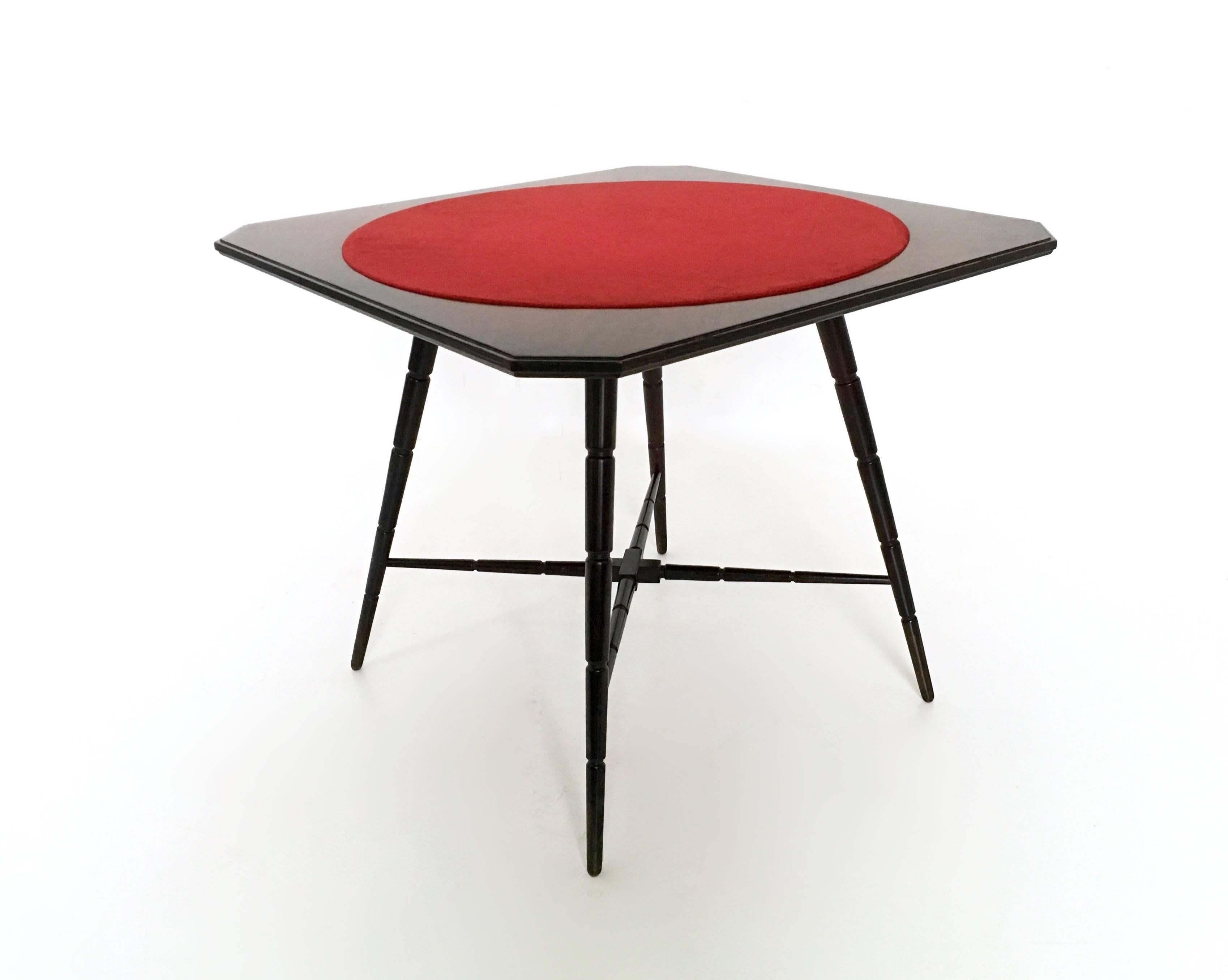 Ebonisierte Buche Kartenspiel Tisch Dunkelbraun Produziert von Chiavari Rote Stoffplatte im Zustand „Hervorragend“ im Angebot in Bresso, Lombardy