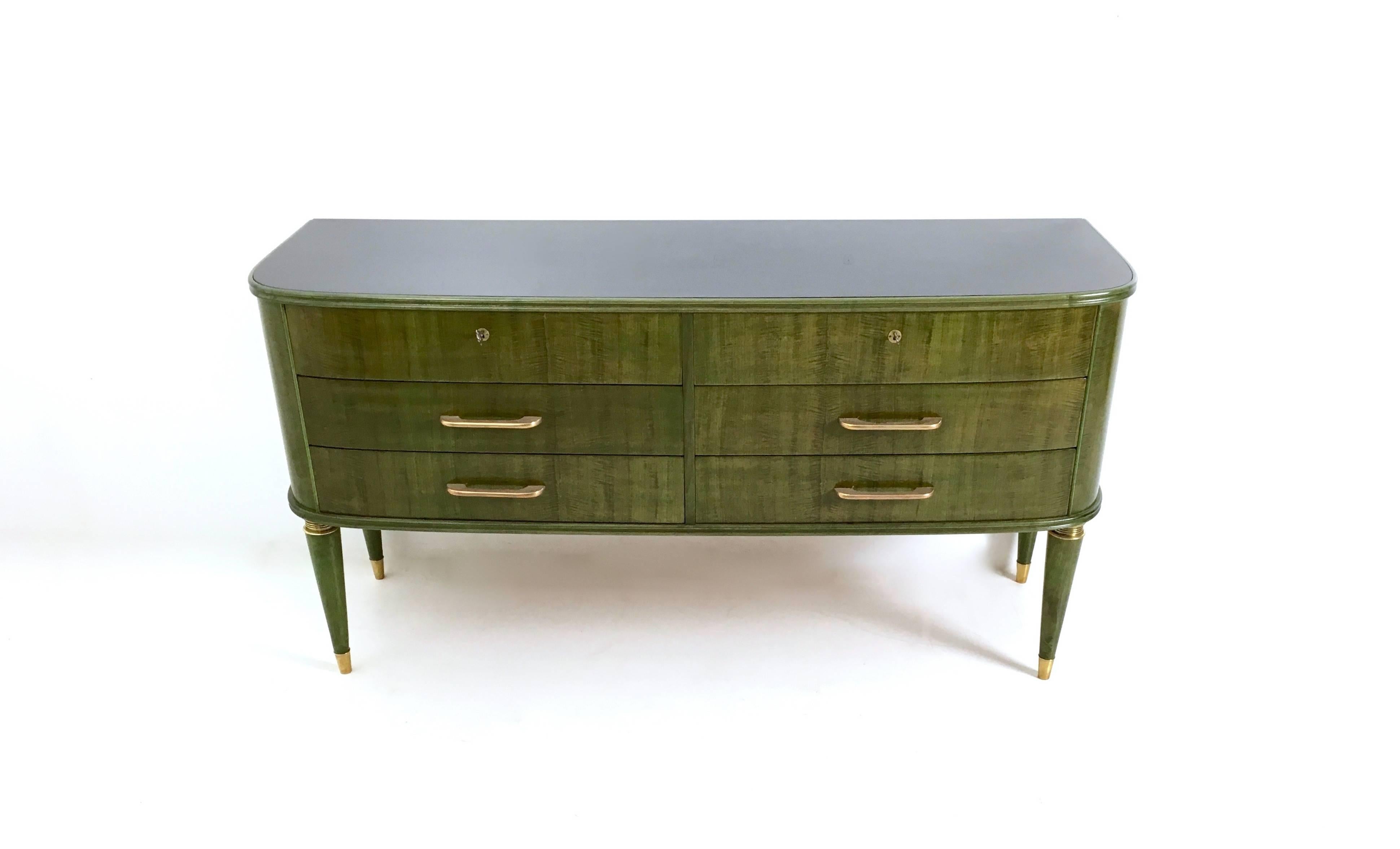 Mid-20th Century Italian Dyed Maple Dresser with a Black Opaline Glass Top, 1940s