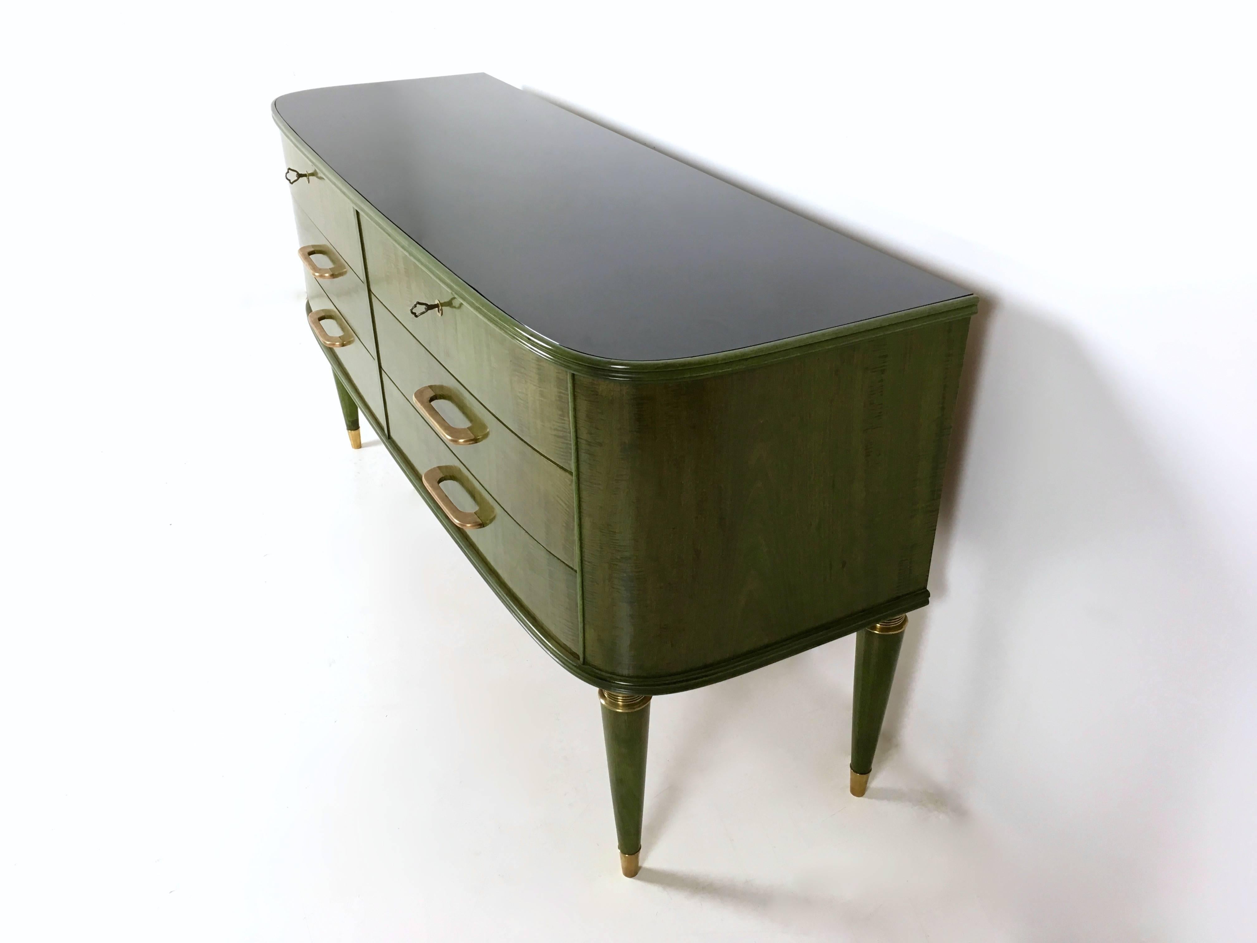 Italian Dyed Maple Dresser with a Black Opaline Glass Top, 1940s 1