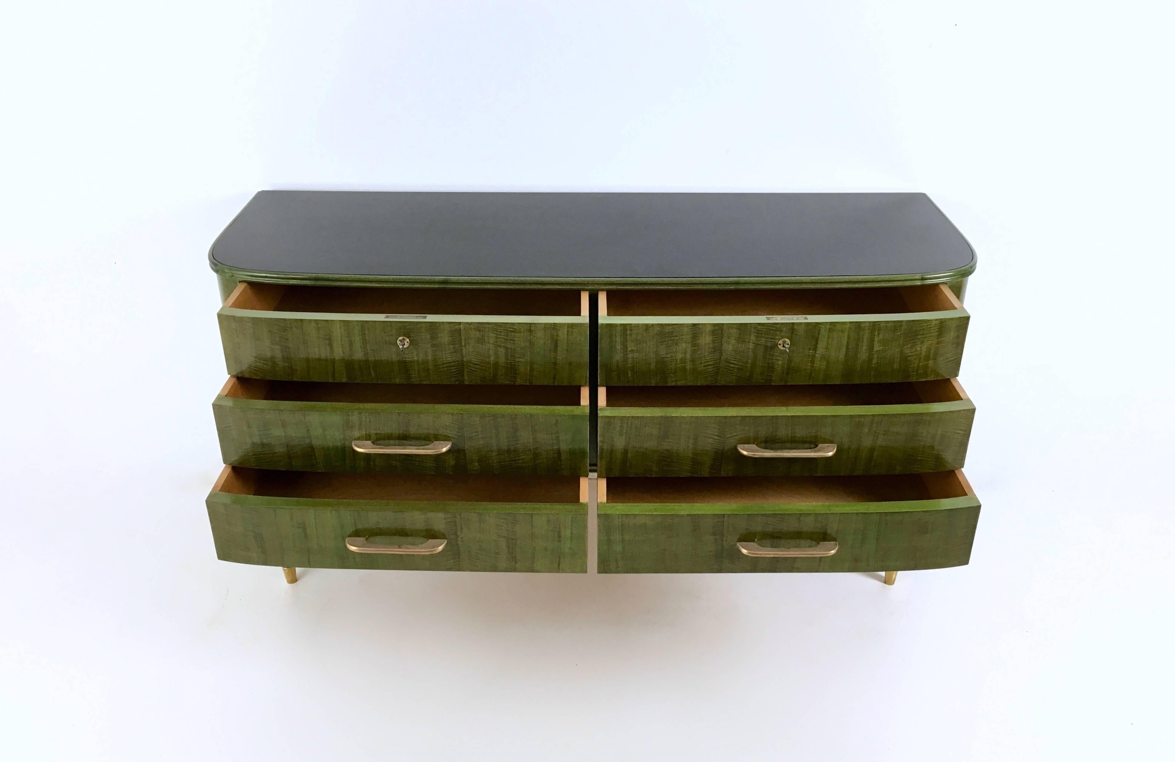 Italian Dyed Maple Dresser with a Black Opaline Glass Top, 1940s 2
