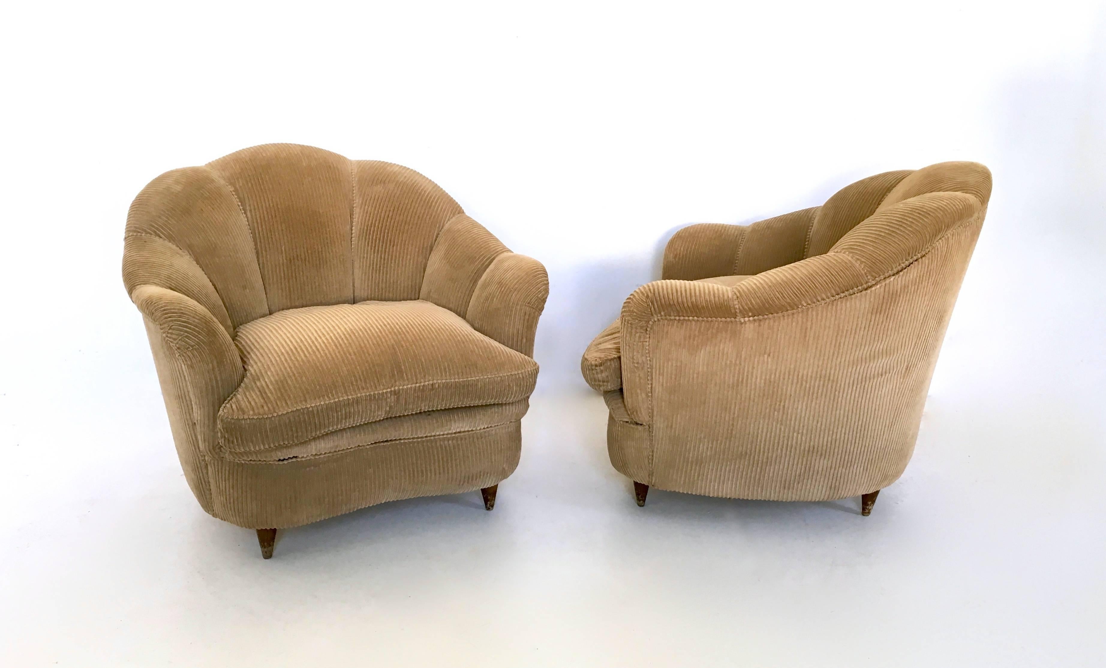 Mid-20th Century Pair of Italian Velvet Armchairs Attributed to Guglielmo Ulrich, 1940s-1950s