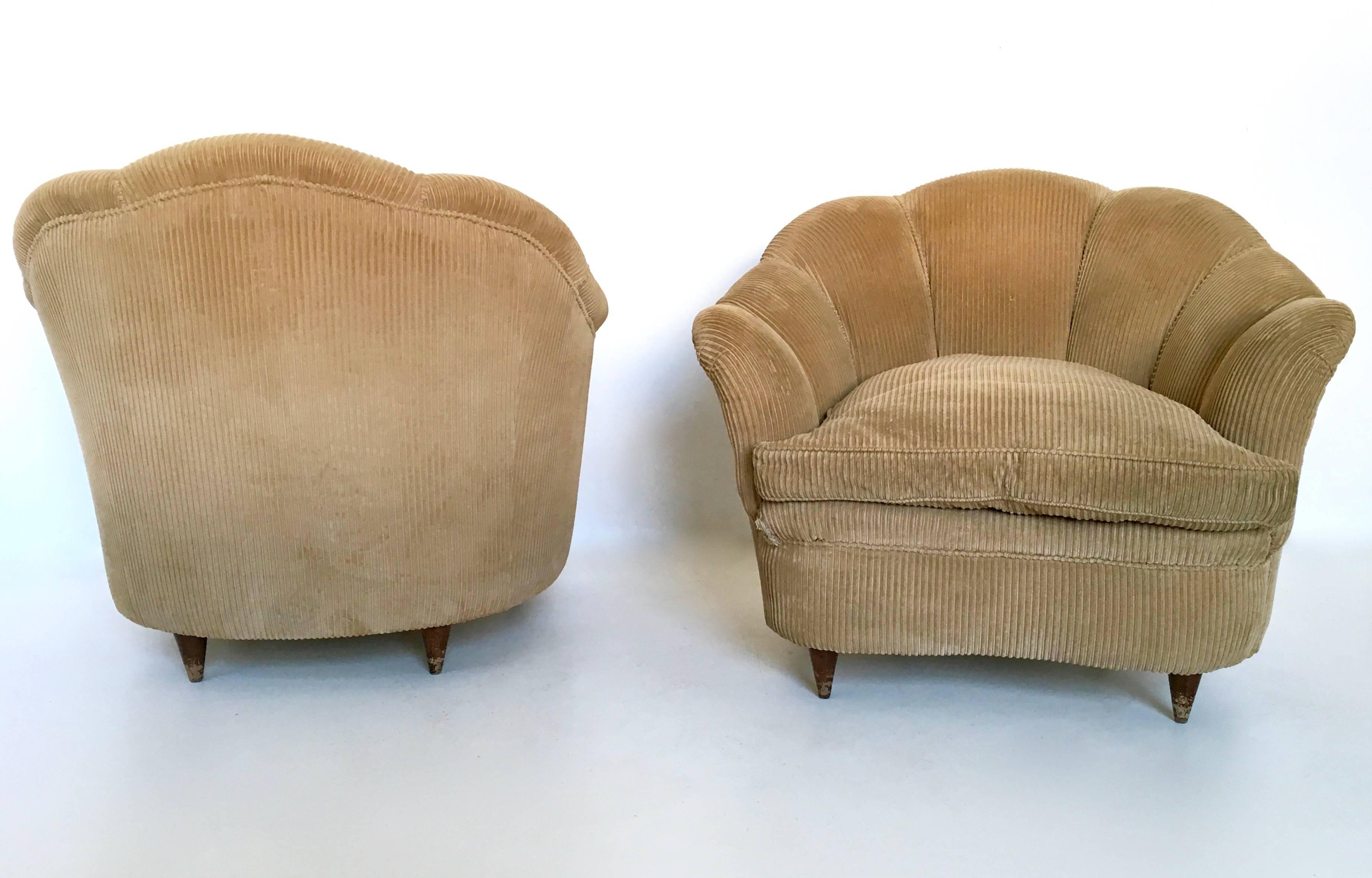 Pair of Italian Velvet Armchairs Attributed to Guglielmo Ulrich, 1940s-1950s 1