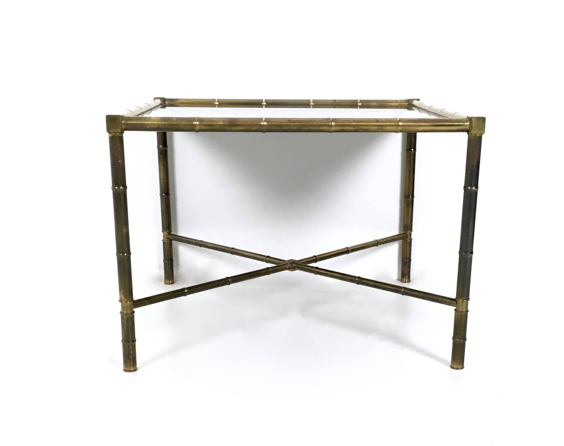 Vintage Square Brass and Black Opaline Glass Coffee Table Ascribable to Adnet In Good Condition In Bresso, Lombardy