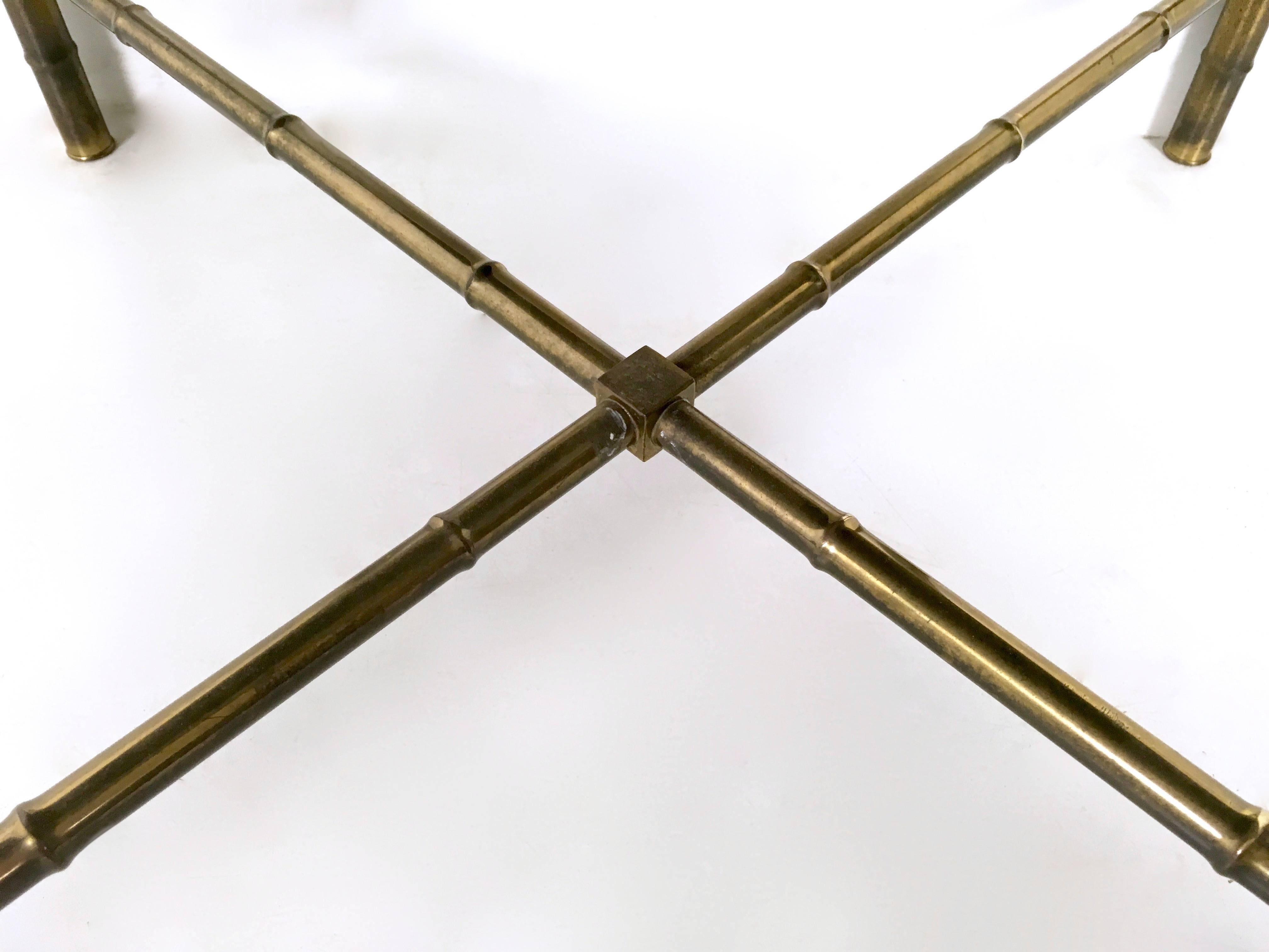 Mid-20th Century Vintage Square Brass and Black Opaline Glass Coffee Table Ascribable to Adnet