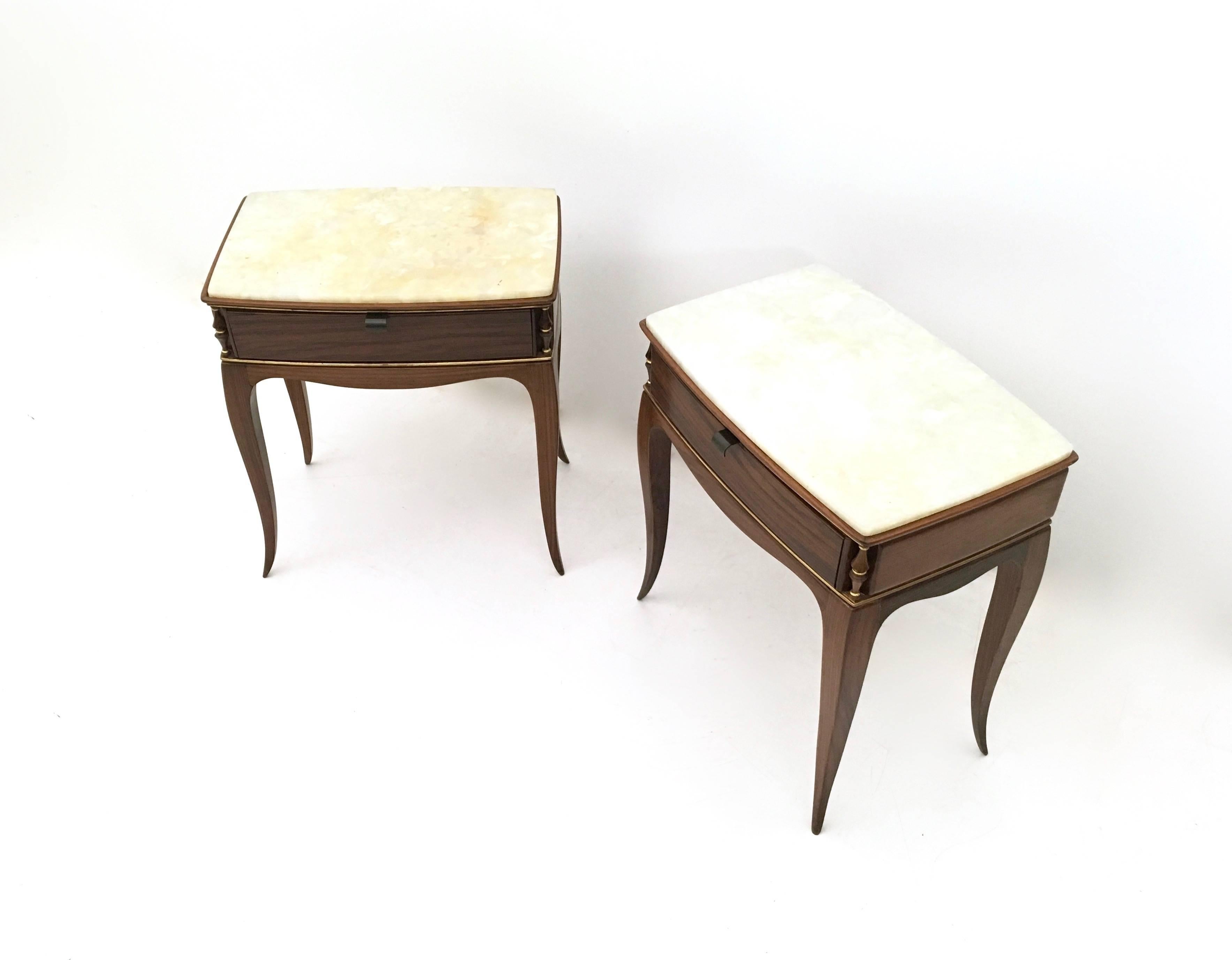Pair of Beautiful Rosewood and Onyx Bedside Tables, Italy, 1950s In Excellent Condition In Bresso, Lombardy
