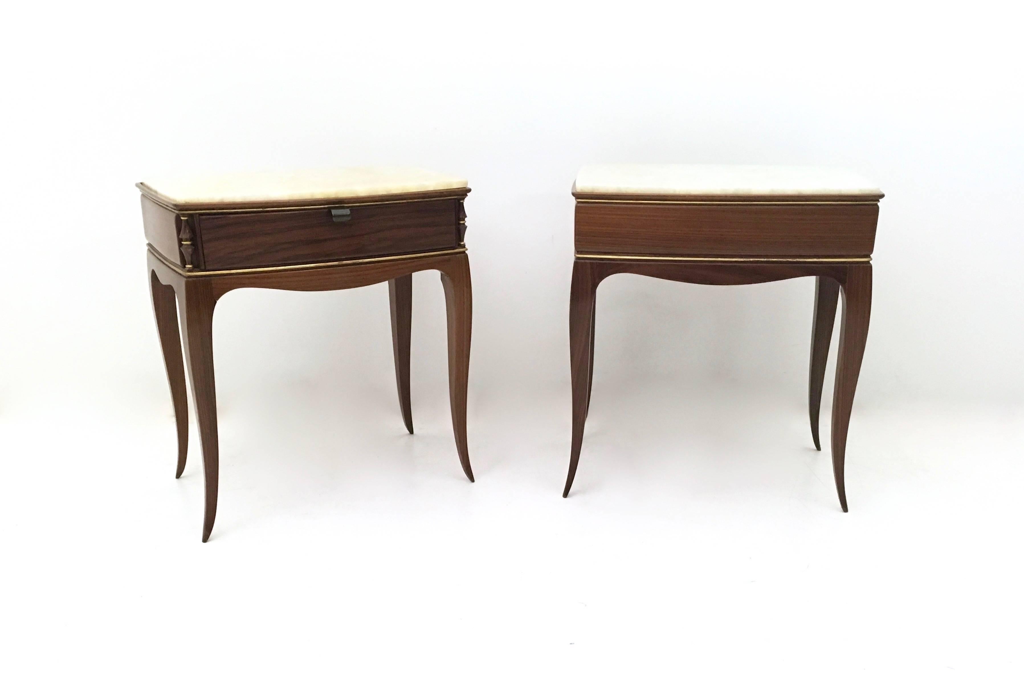 Burnished Pair of Beautiful Rosewood and Onyx Bedside Tables, Italy, 1950s