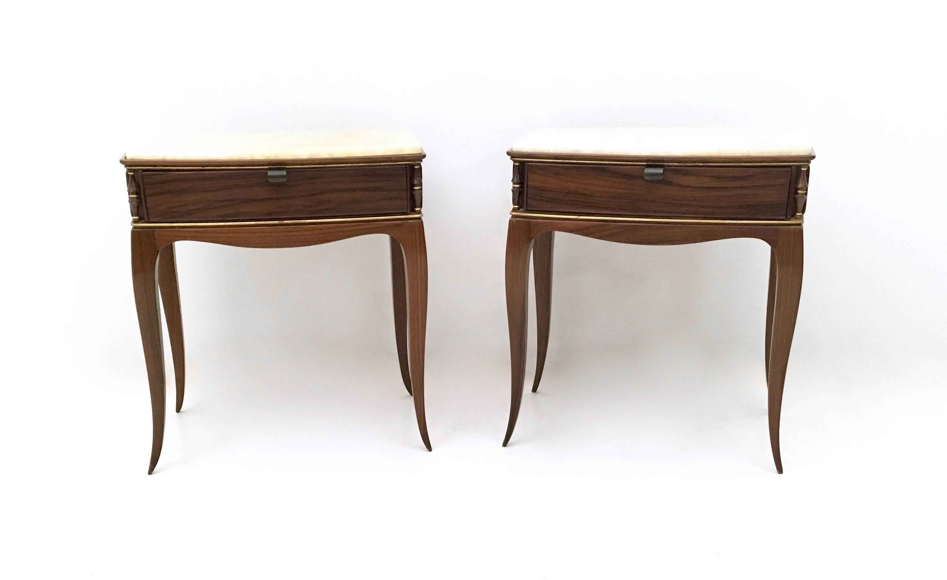 Italian Pair of Beautiful Rosewood and Onyx Bedside Tables, Italy, 1950s