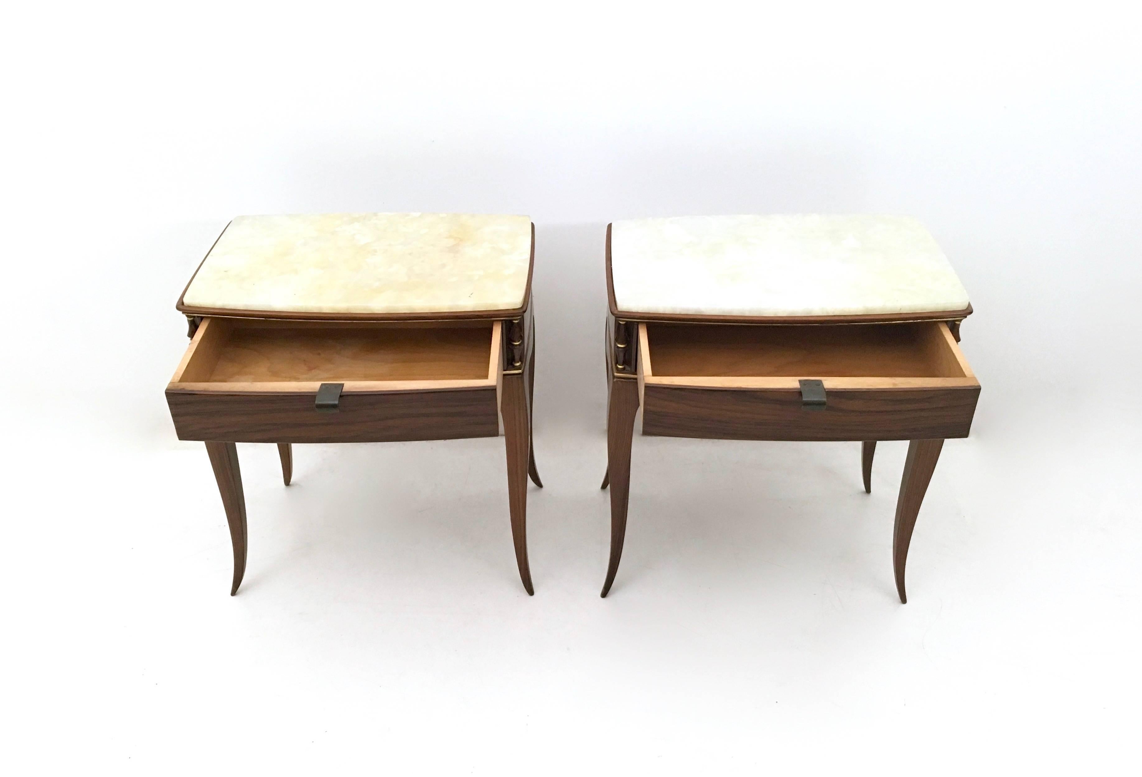 Mid-20th Century Pair of Beautiful Rosewood and Onyx Bedside Tables, Italy, 1950s