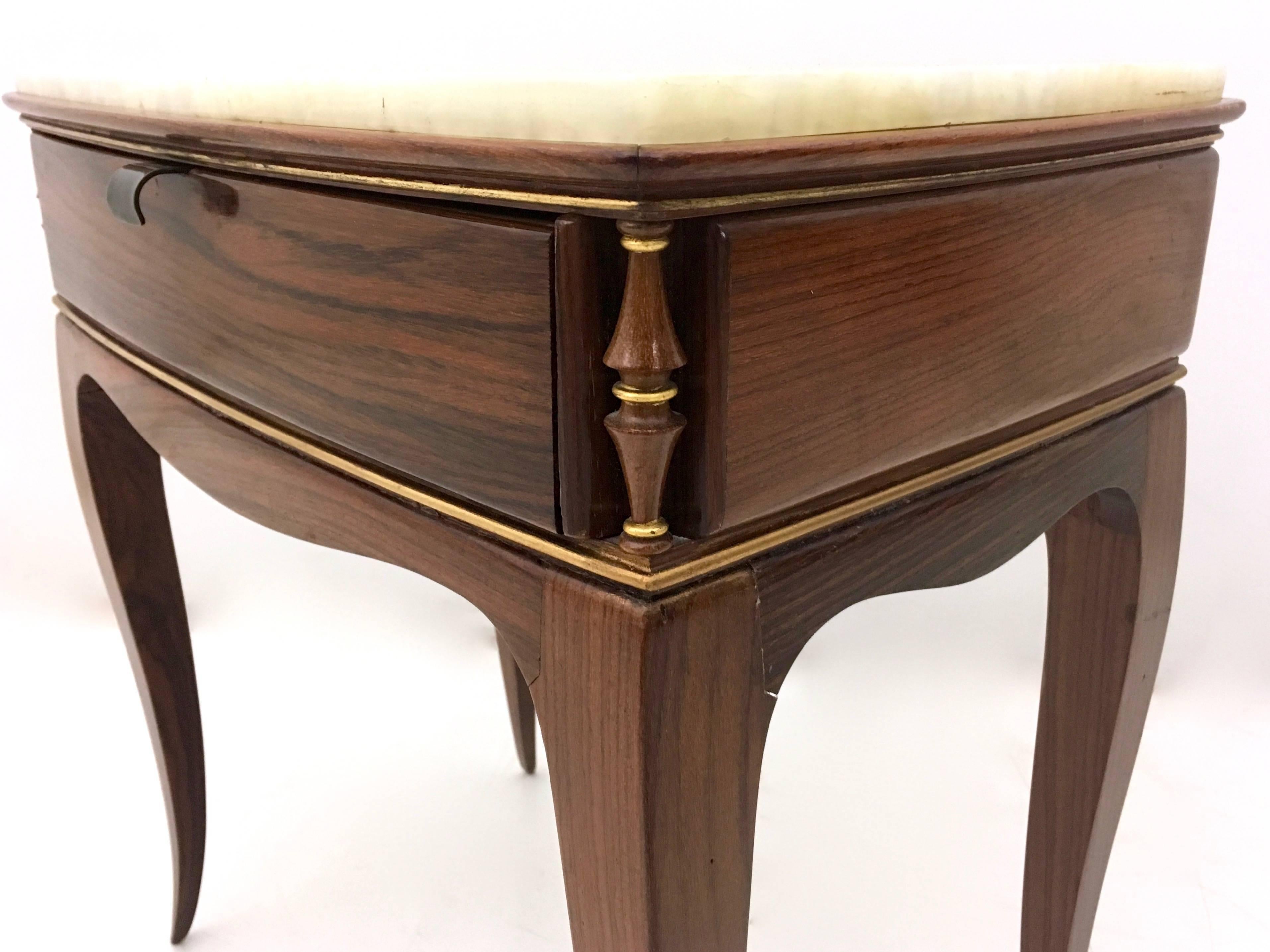 Pair of Beautiful Rosewood and Onyx Bedside Tables, Italy, 1950s 3