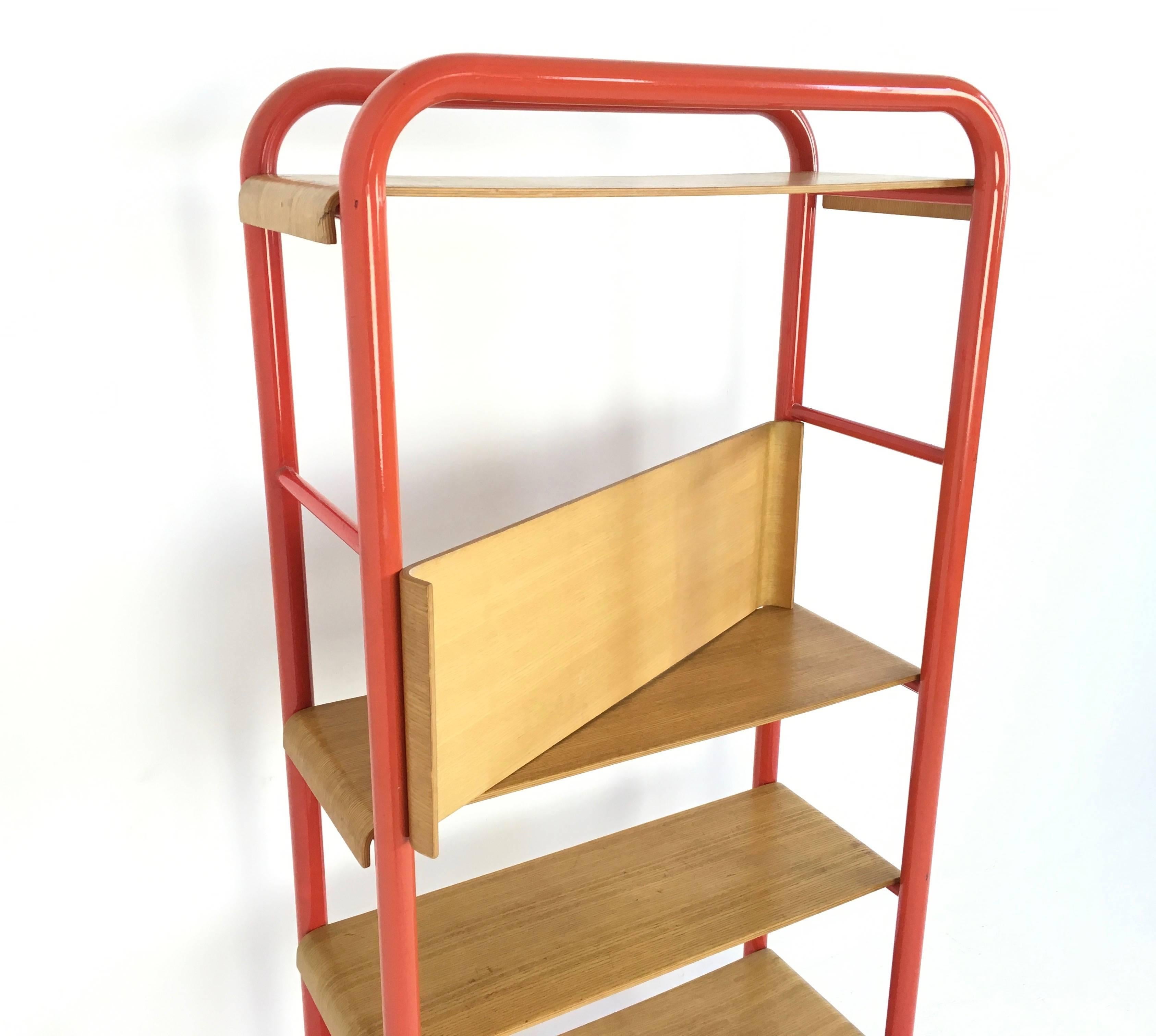 Late 20th Century Pair of Italian Oak and Metal Bookshelves, 1980s