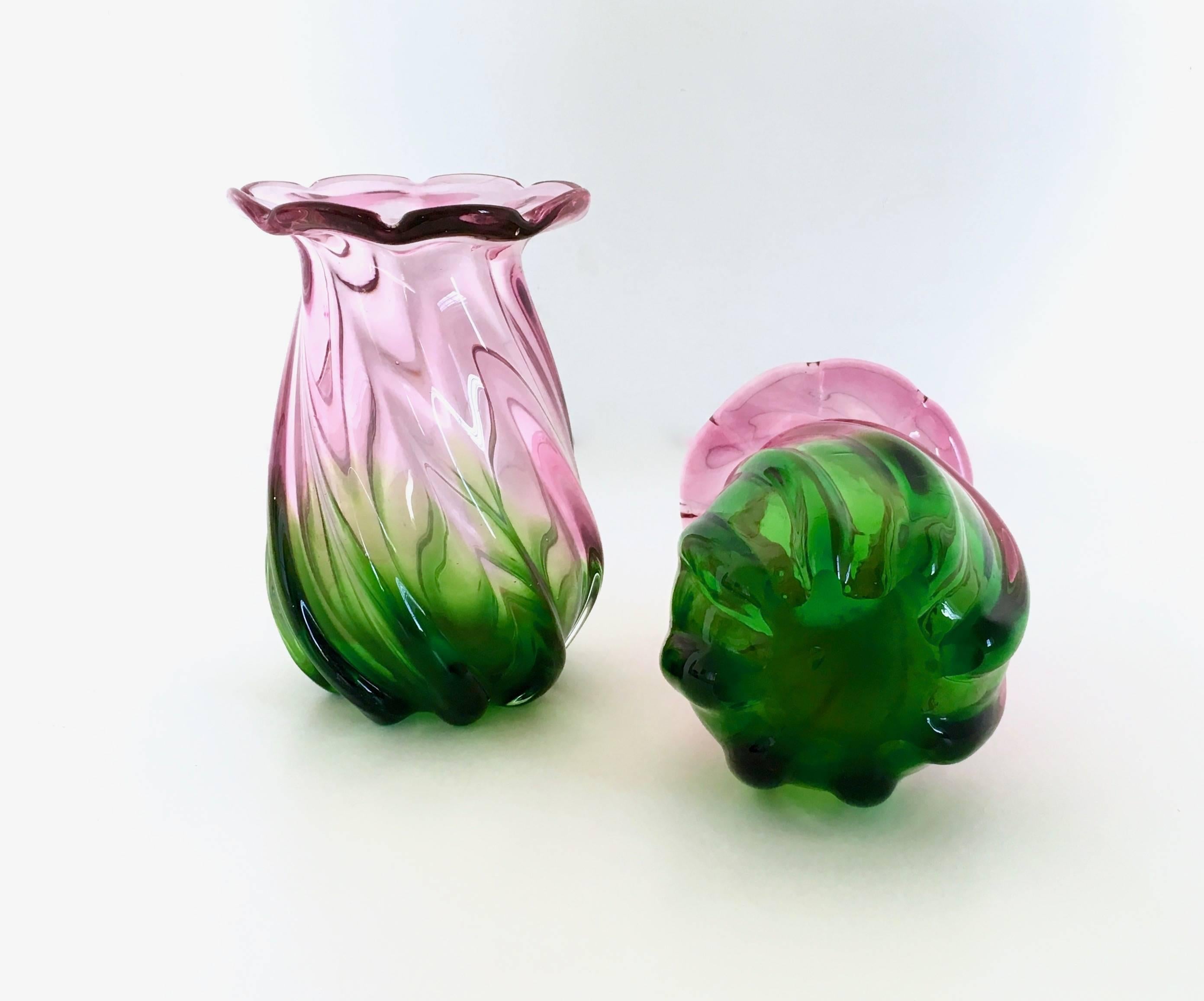 Mid-20th Century Pair of Murano Glass Vases Ascribable to Vetreria Toso, Italy, 1950s