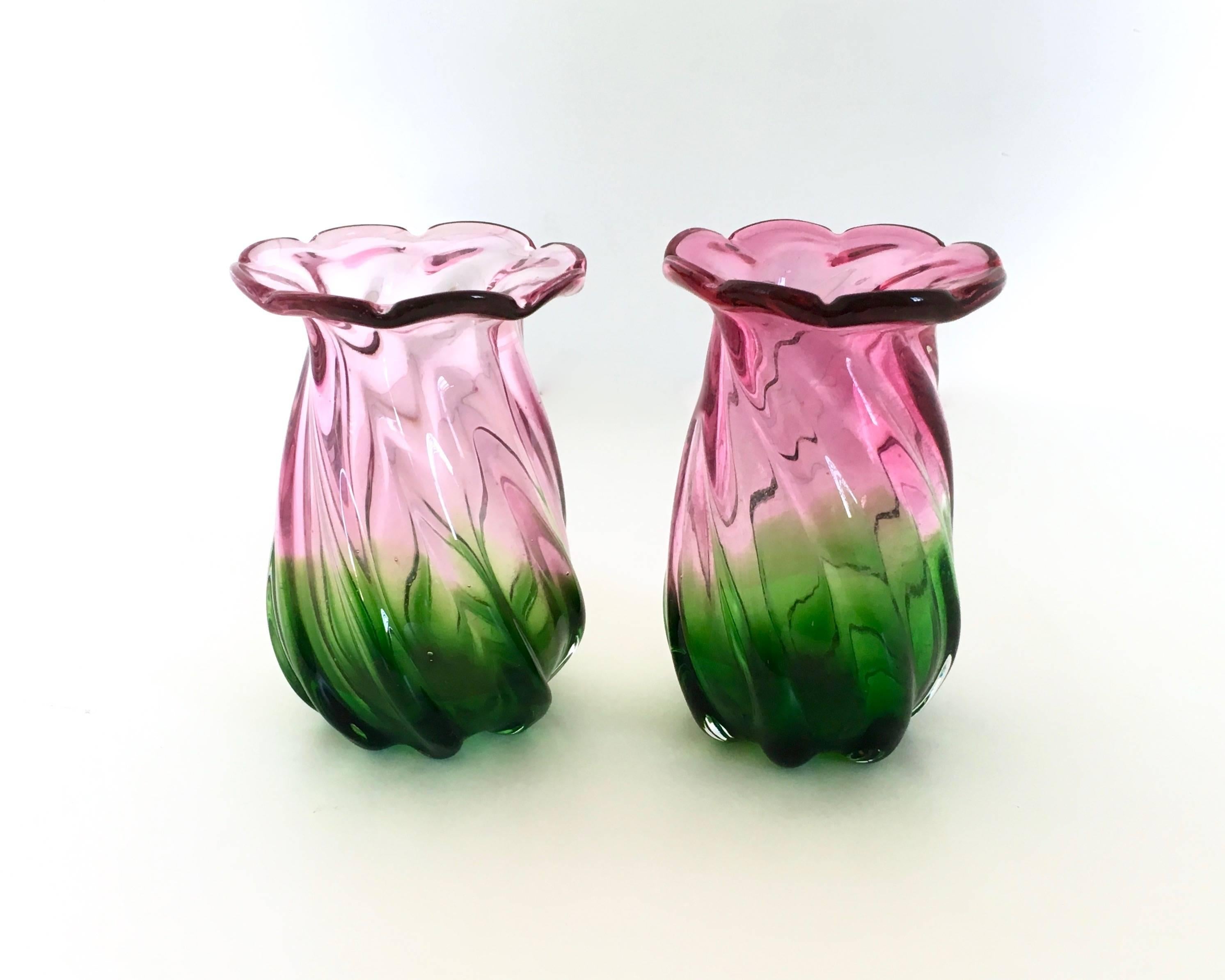 Vasen aus Muranoglas, Vetreria Toso zugeschrieben, Italien, 1950er Jahre, Paar (Italienisch)