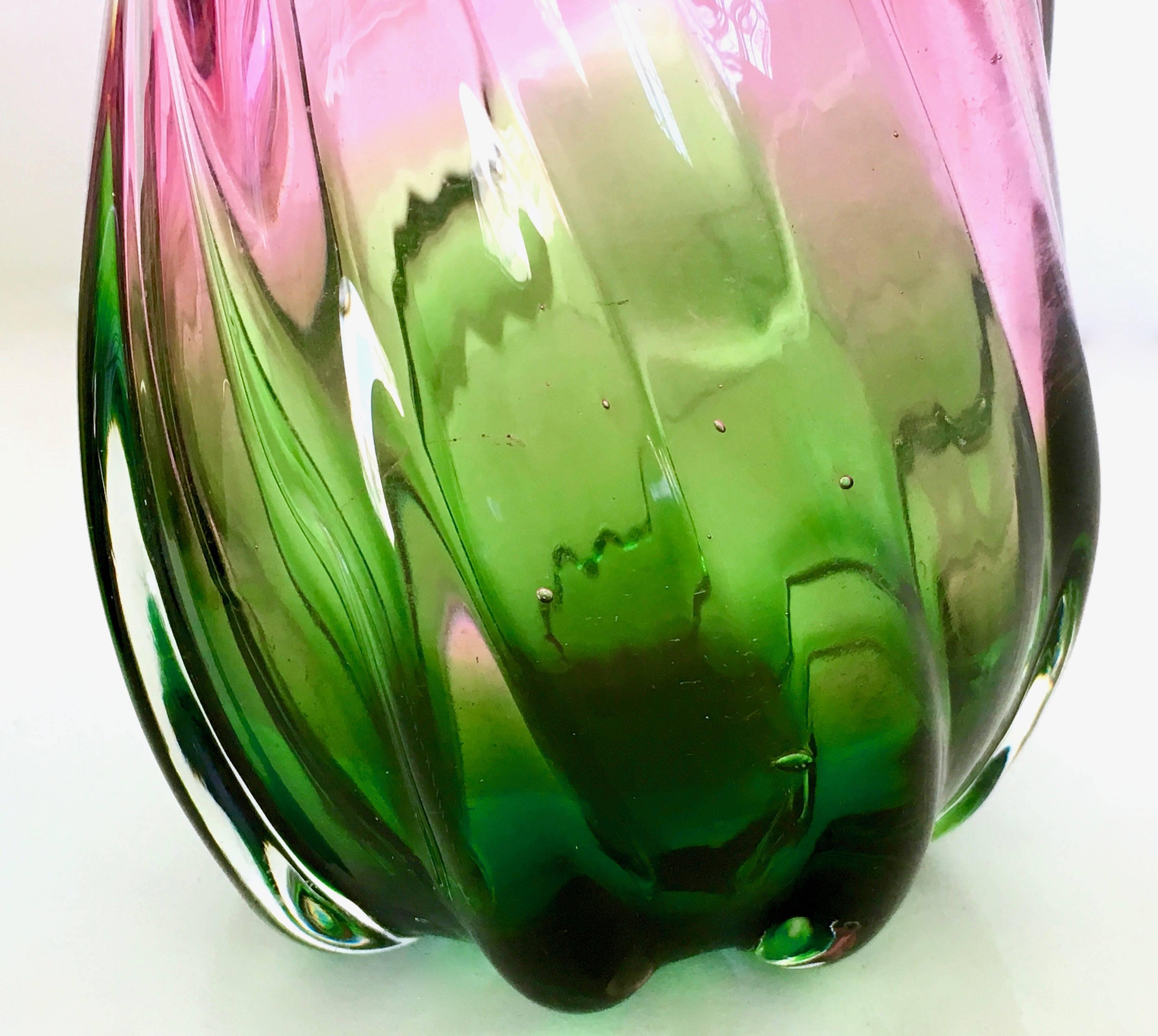Blown Glass Pair of Murano Glass Vases Ascribable to Vetreria Toso, Italy, 1950s