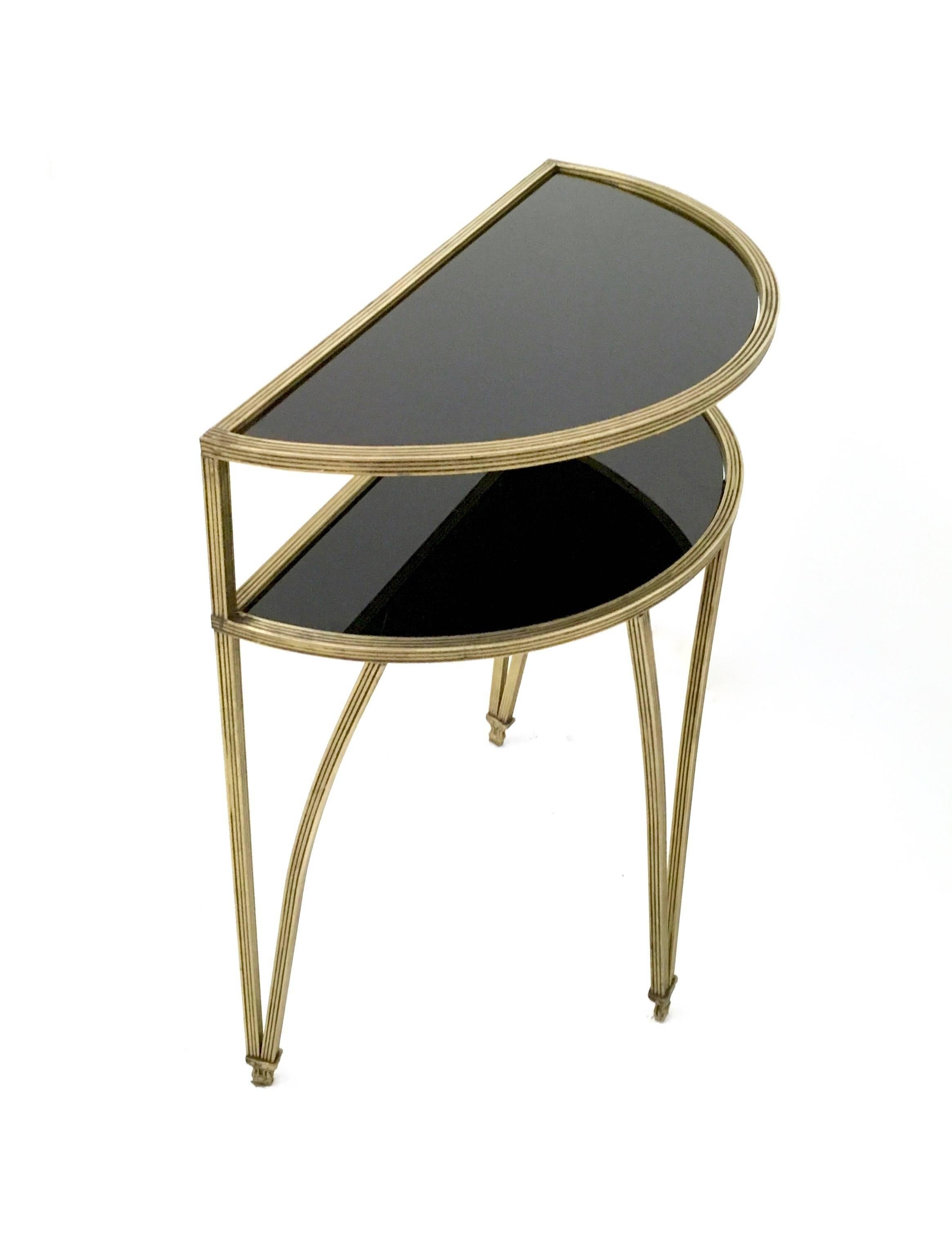 Pair of Brass and Opaline Glass Night Stands/Little Console Tables, Italy, 1950s 1