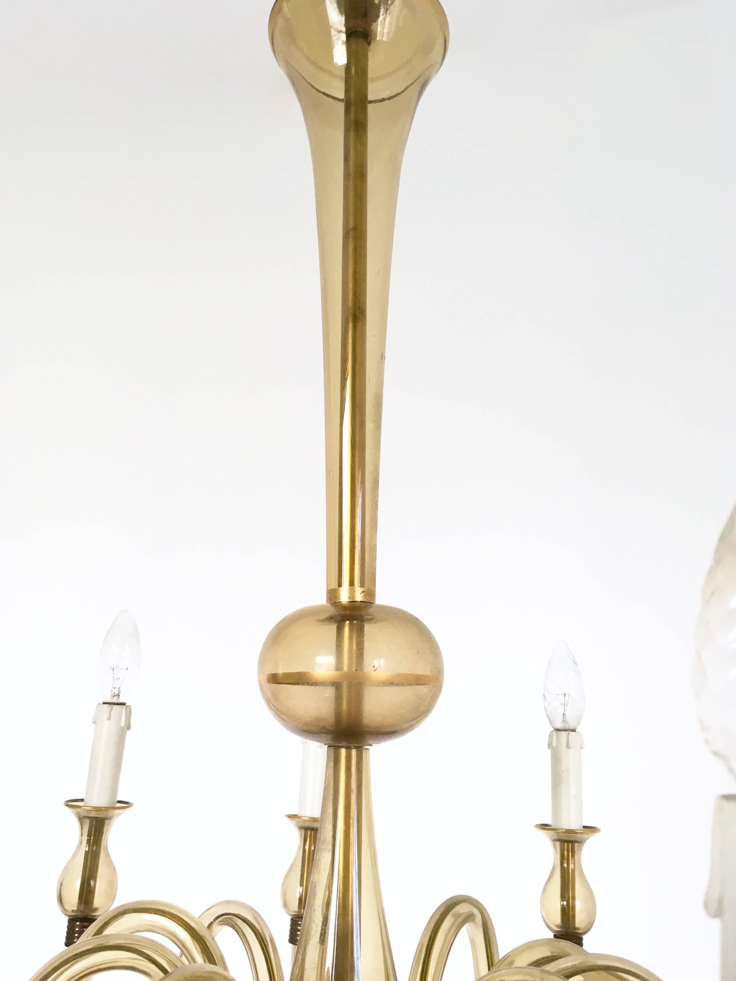 Midcentury 10-Light Amber Murano Glass Chandelier, Italy, 1940s In Good Condition In Bresso, Lombardy