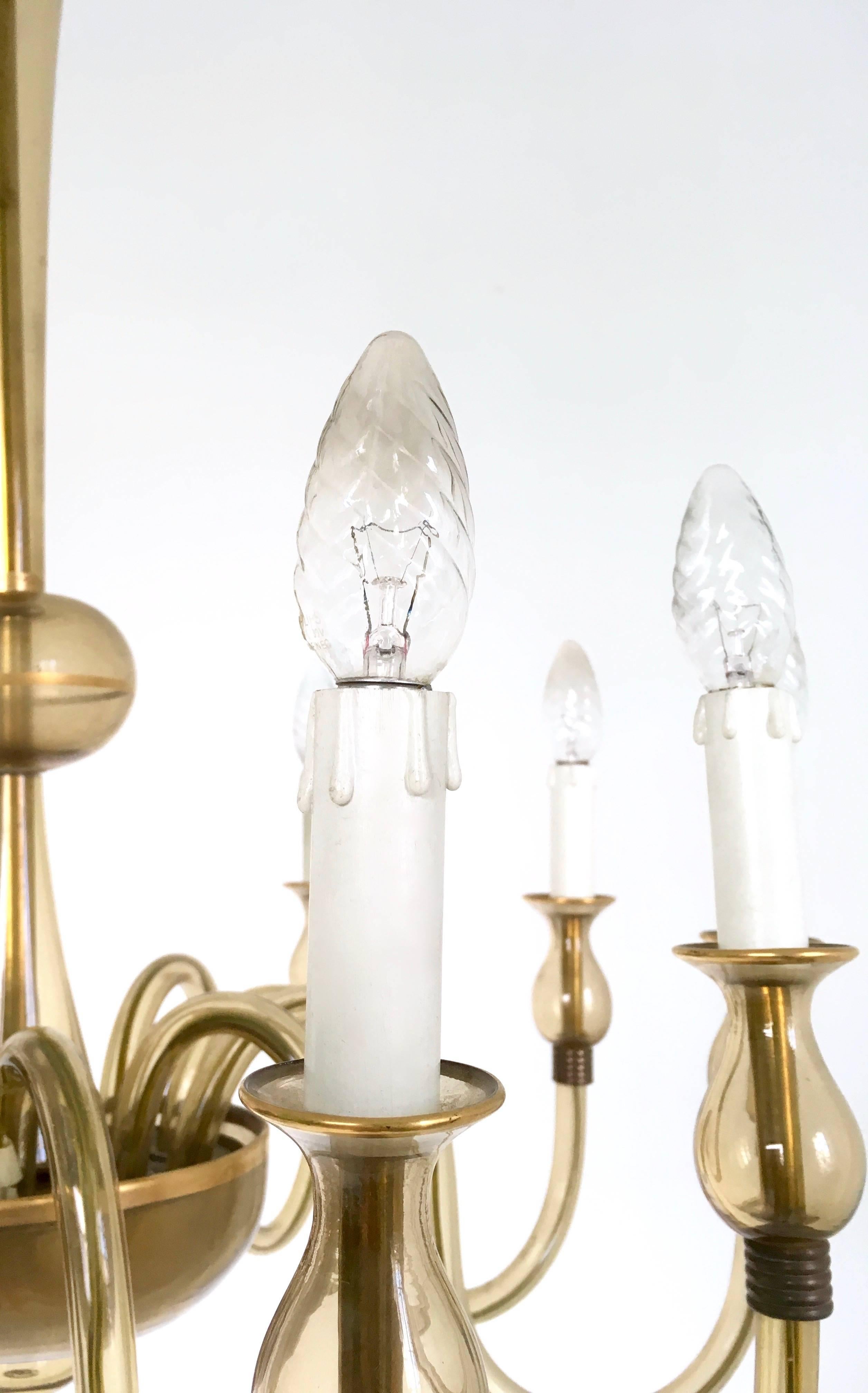 Mid-20th Century Midcentury 10-Light Amber Murano Glass Chandelier, Italy, 1940s
