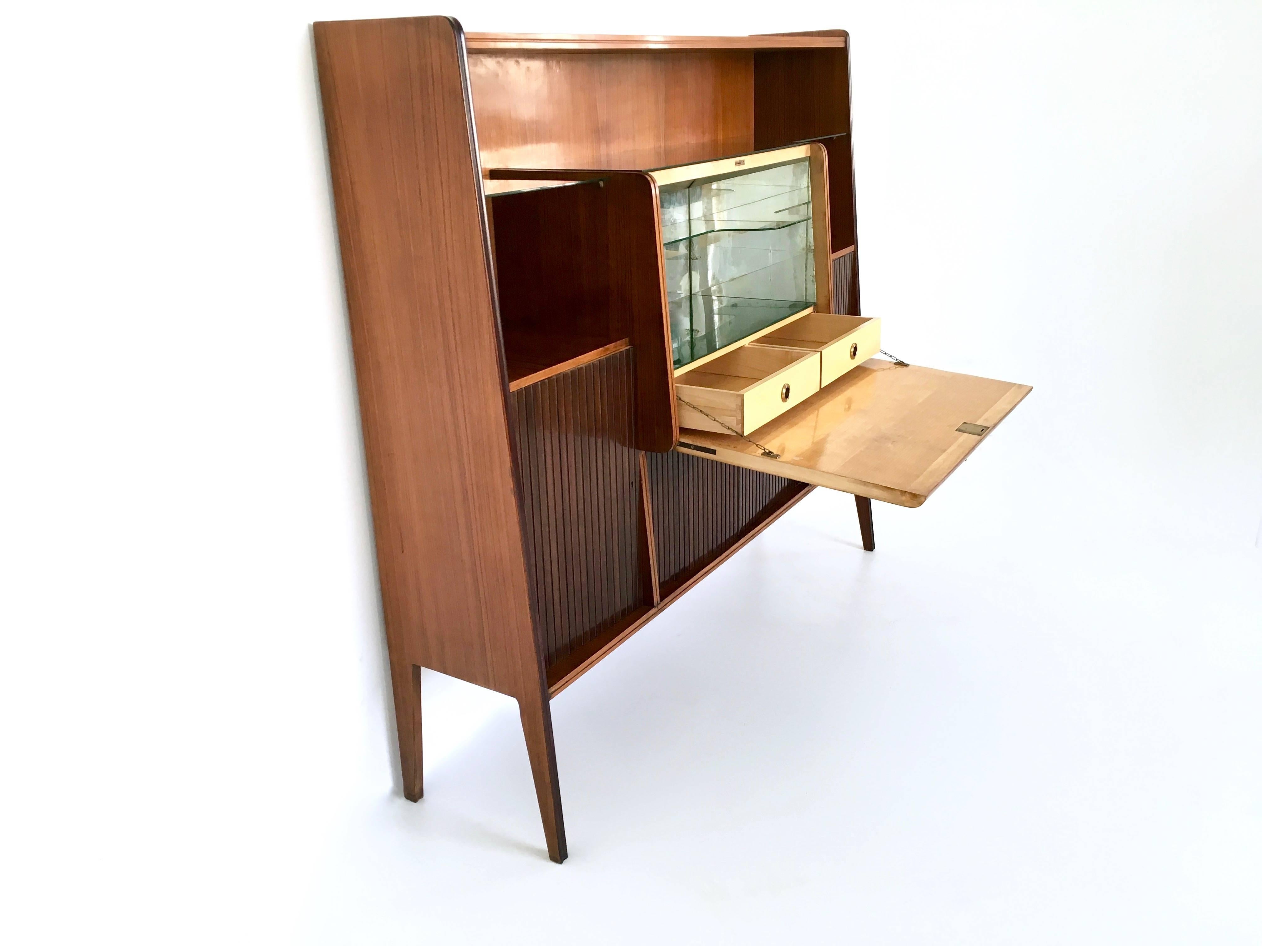 Ebonized Majestic Wood, Crystal and Mirror Bar Cabinet, Italy, 1950s