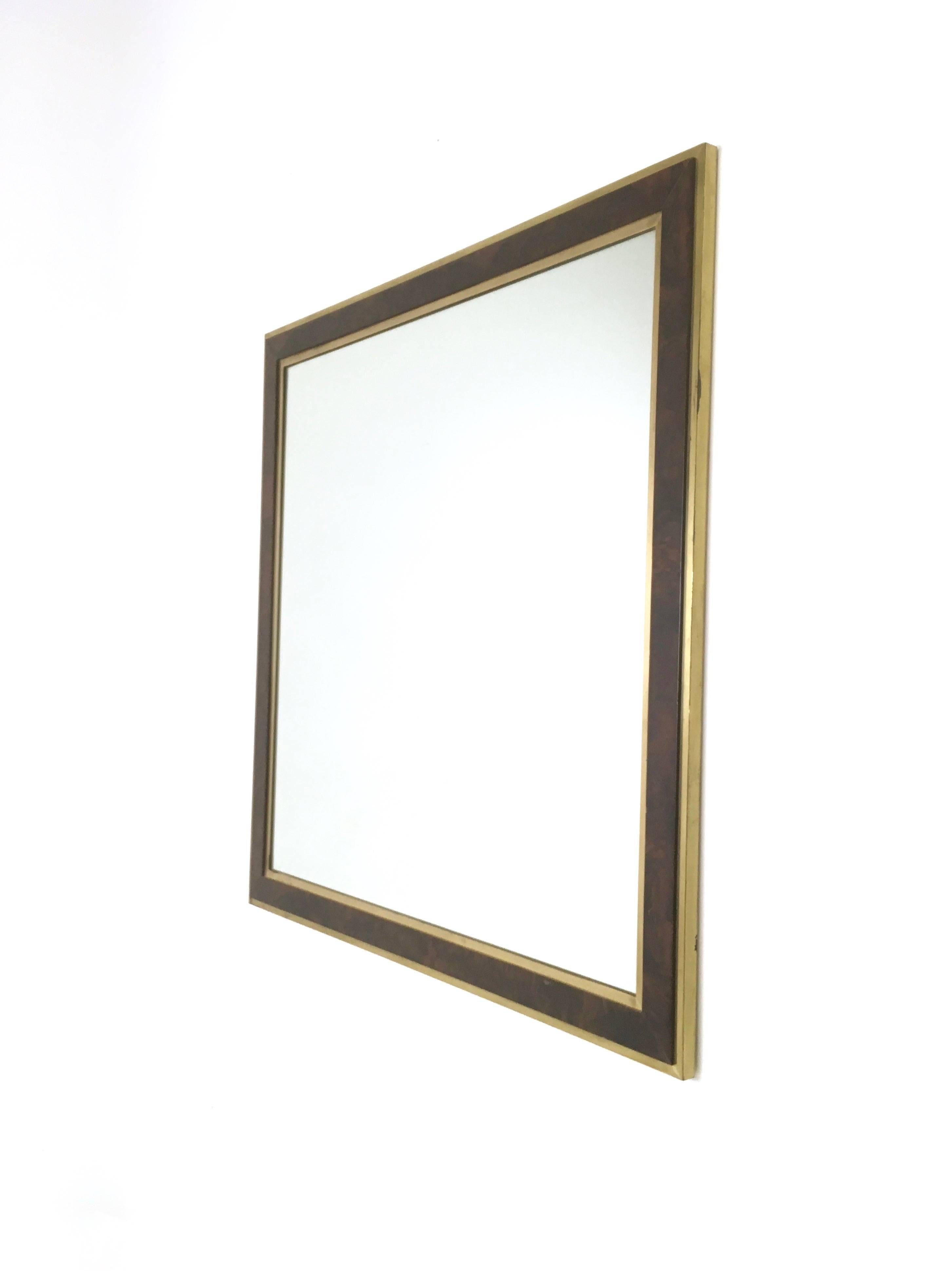 Italian Brass and Briar-Root Wall Mirror, Italy, 1970s