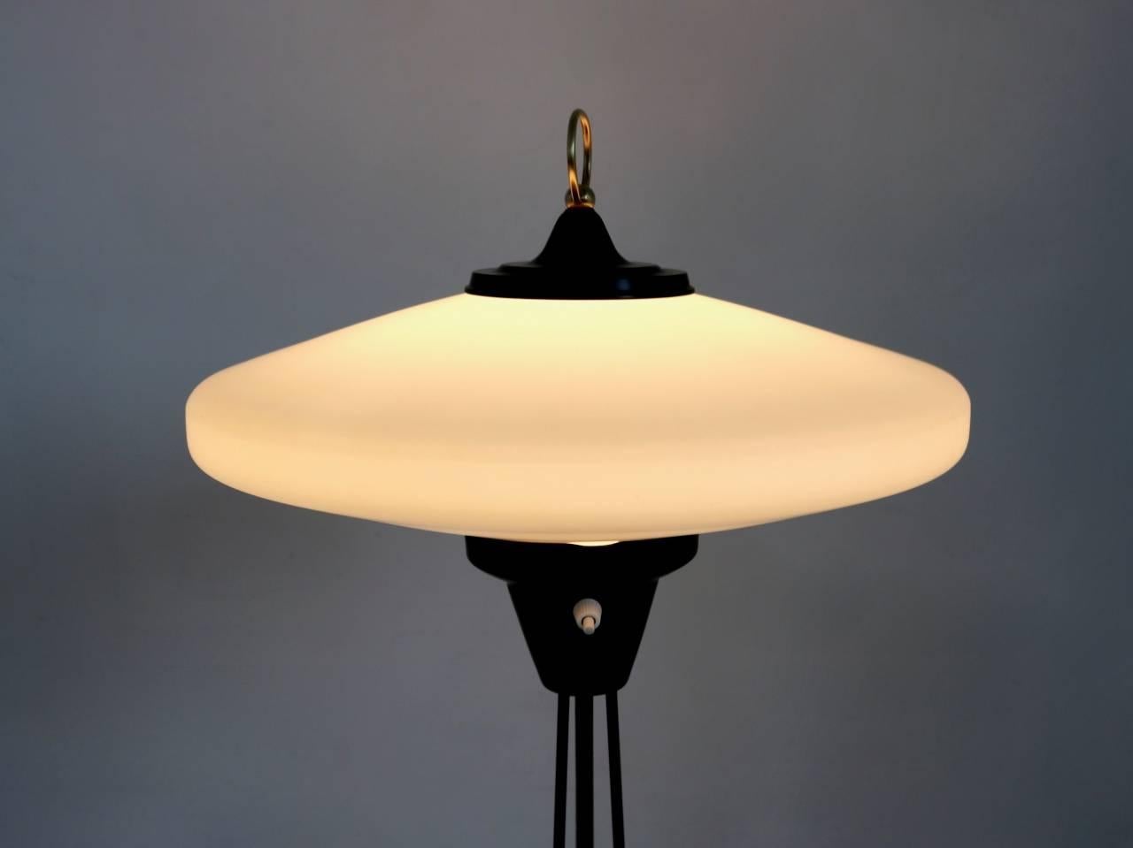 Lacquered Elegant Floor Lamp with Opaline Glass Shade by Stilnovo, Italy, 1950s