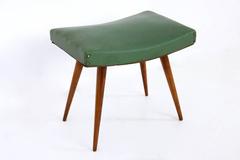 Wood and Green Skai Pouf, Italy, 1950s