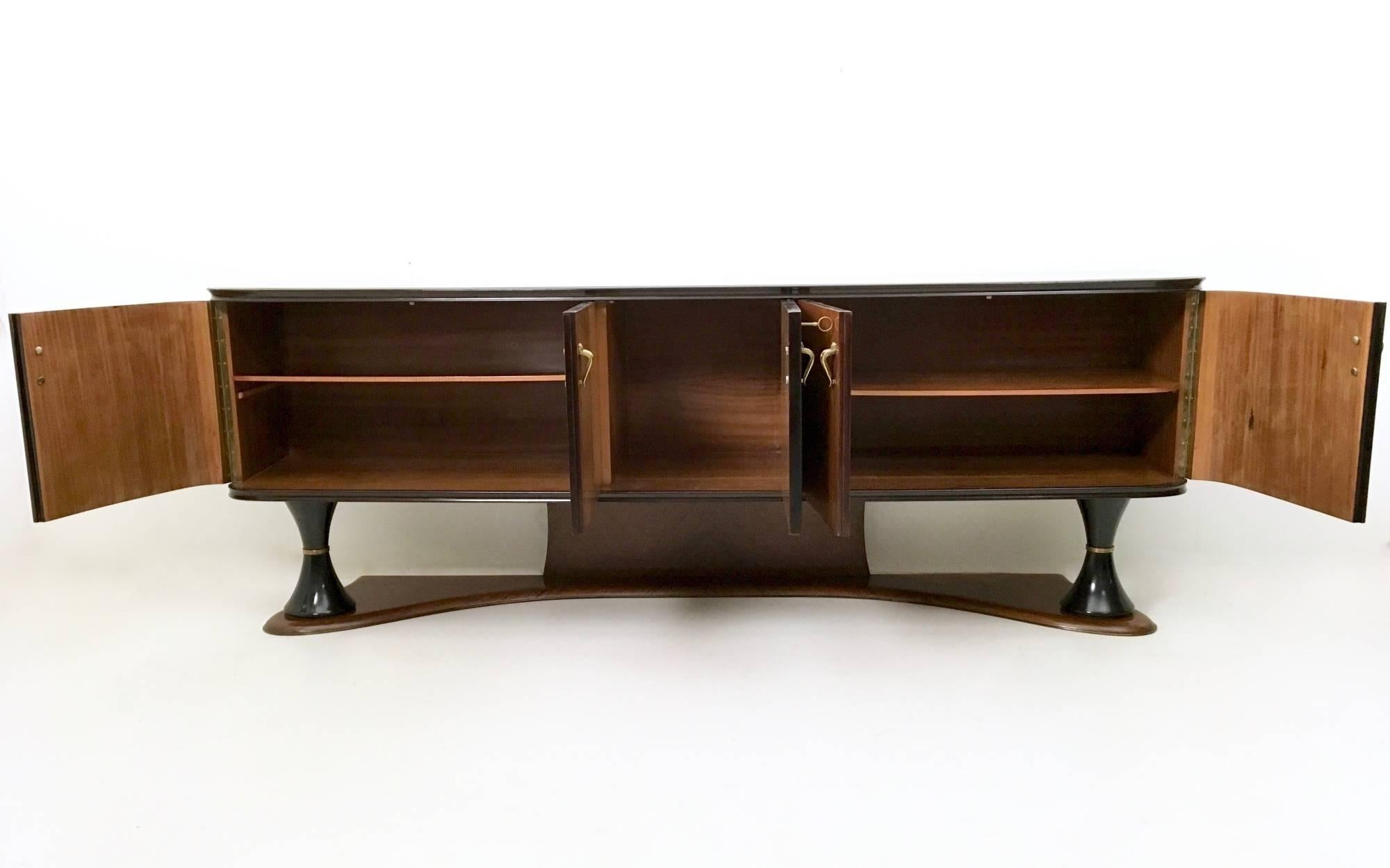 Majestic Turned Wood and Ebonized Wood Sideboard, Italy, 1950s In Excellent Condition In Bresso, Lombardy