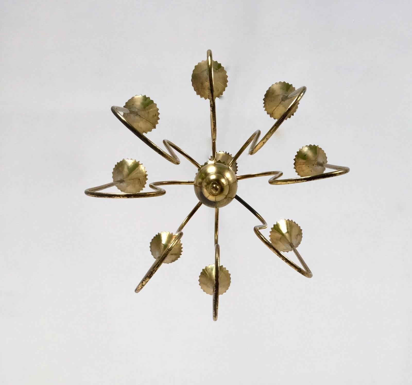 Mid-Century Modern Vintage Eight-Arm Brass Chandelier Highly Ascribable to Ulrich, Italy