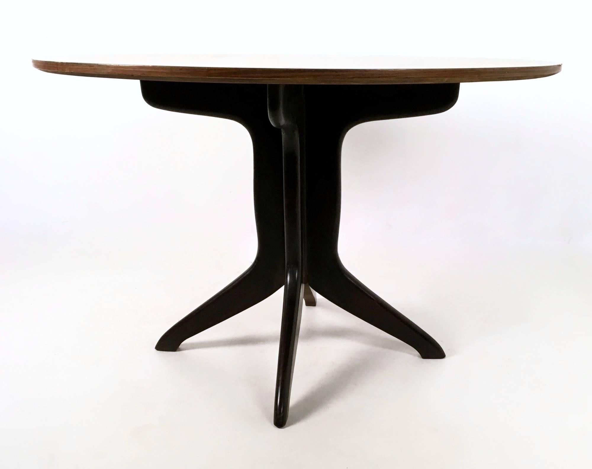Mid-Century Modern Vintage Round Wood and Beech Dining Table in the Style of Ico Parisi, Italy