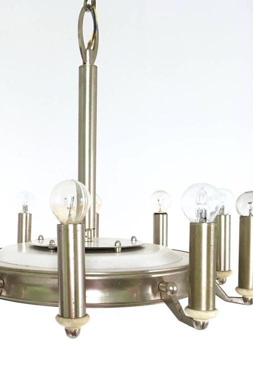 Vintage 10Light Round Varnished Metal Chandelier, Italy For Sale at