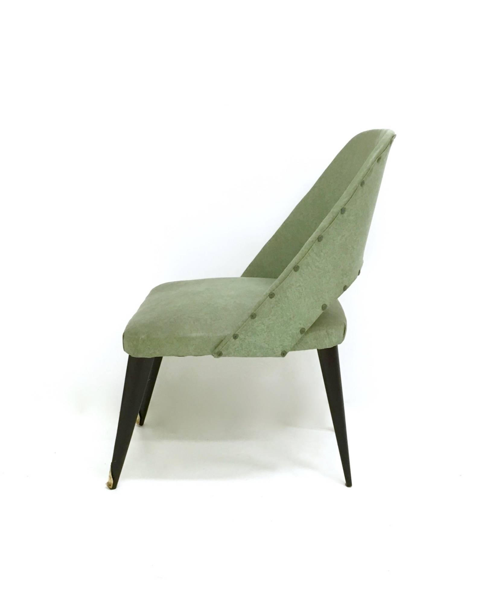 Mid-20th Century Pair of Green Vintage Skai Side Chairs with Ebonized Legs, Italy, 1950s