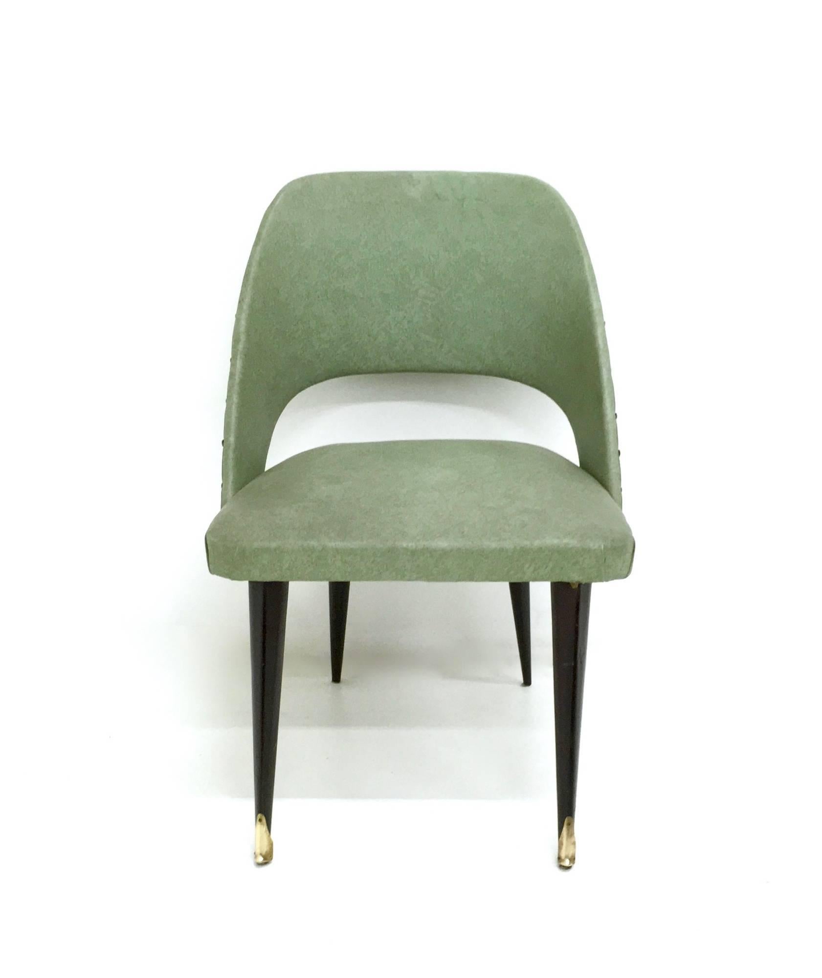 Pair of Green Vintage Skai Side Chairs with Ebonized Legs, Italy, 1950s In Good Condition In Bresso, Lombardy