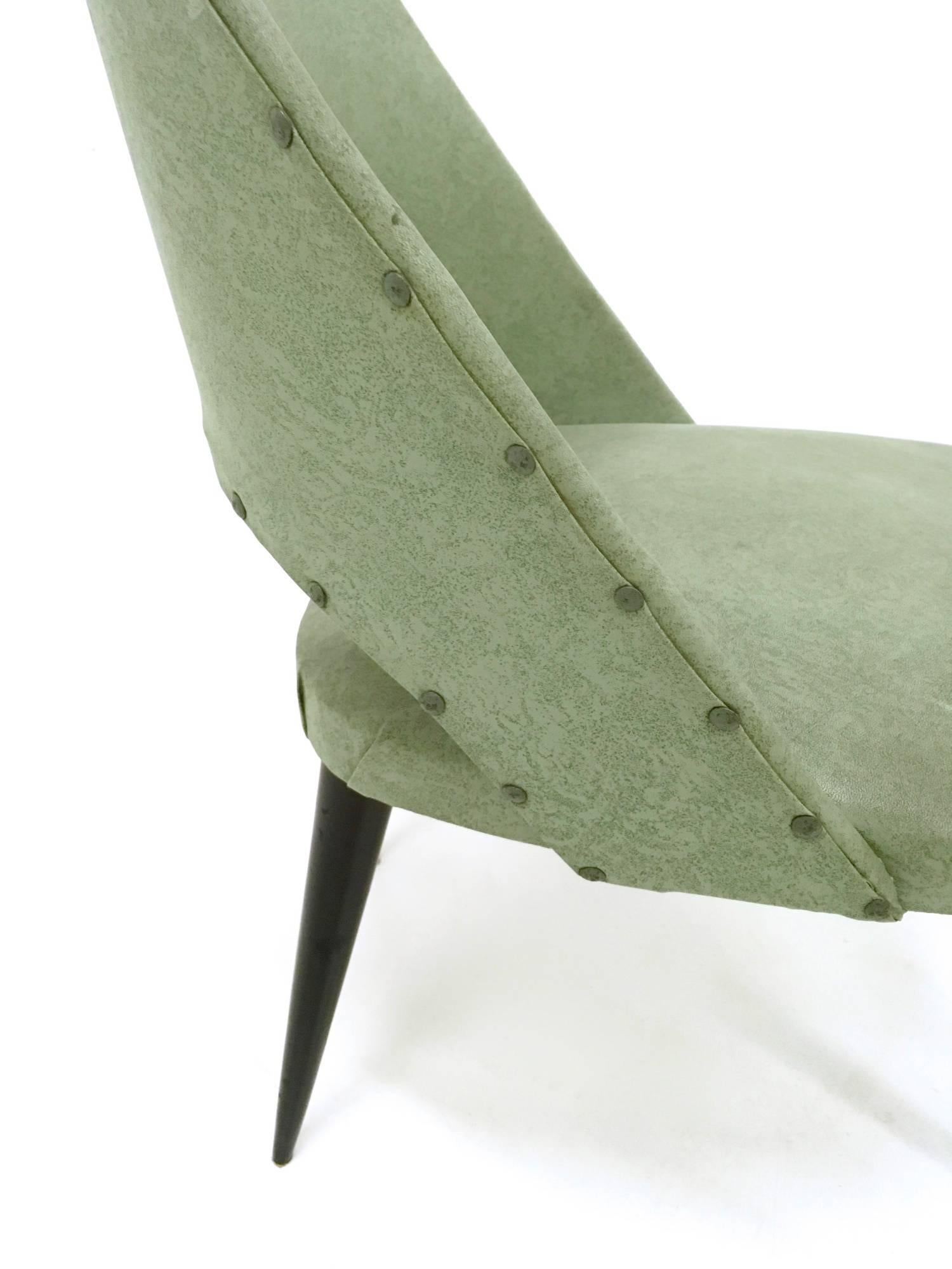 Pair of Green Vintage Skai Side Chairs with Ebonized Legs, Italy, 1950s 2