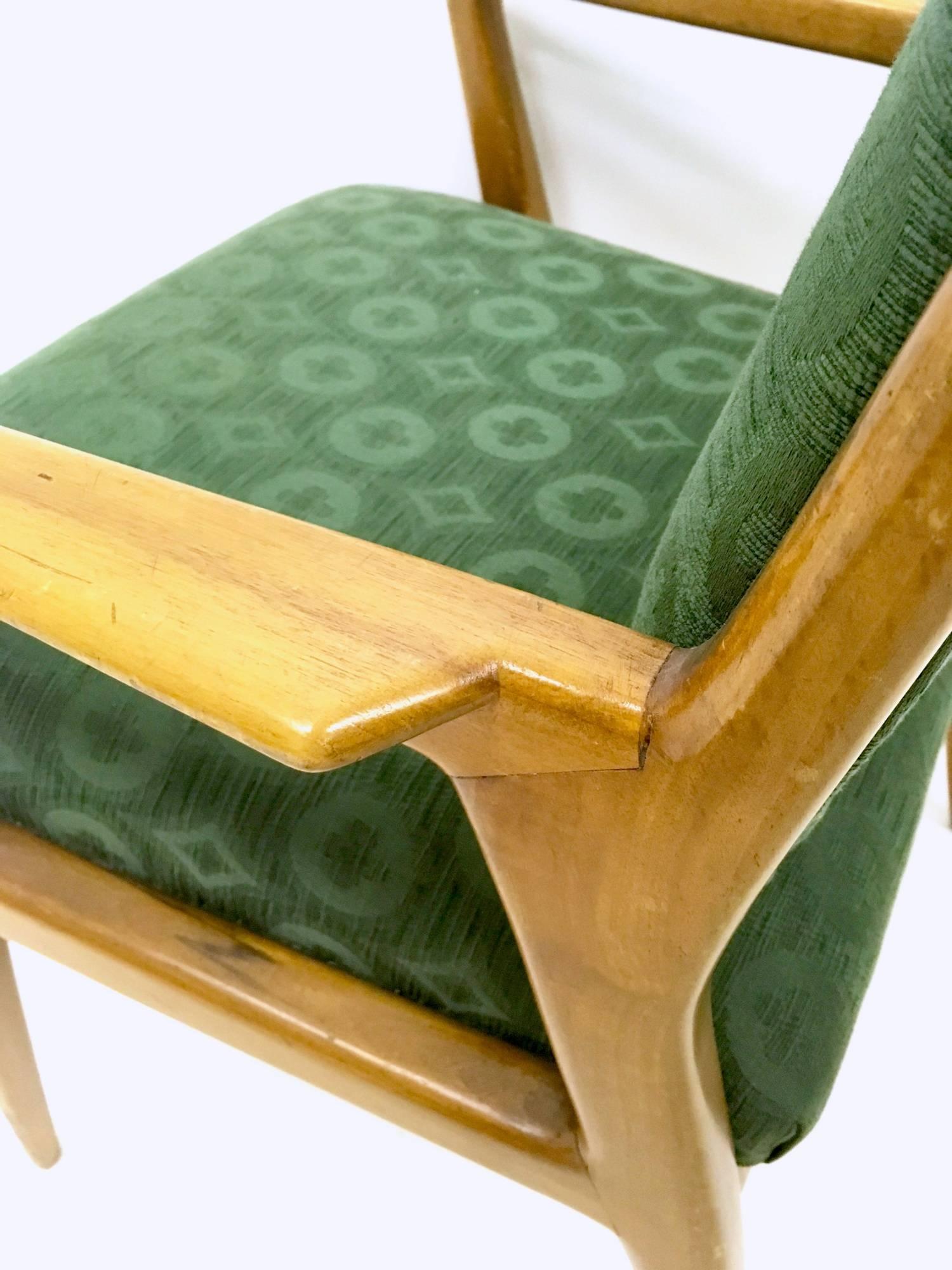 Fabric Pair of Solid Walnut Armchairs in the Style of Gio Ponti, Italy, 1950s
