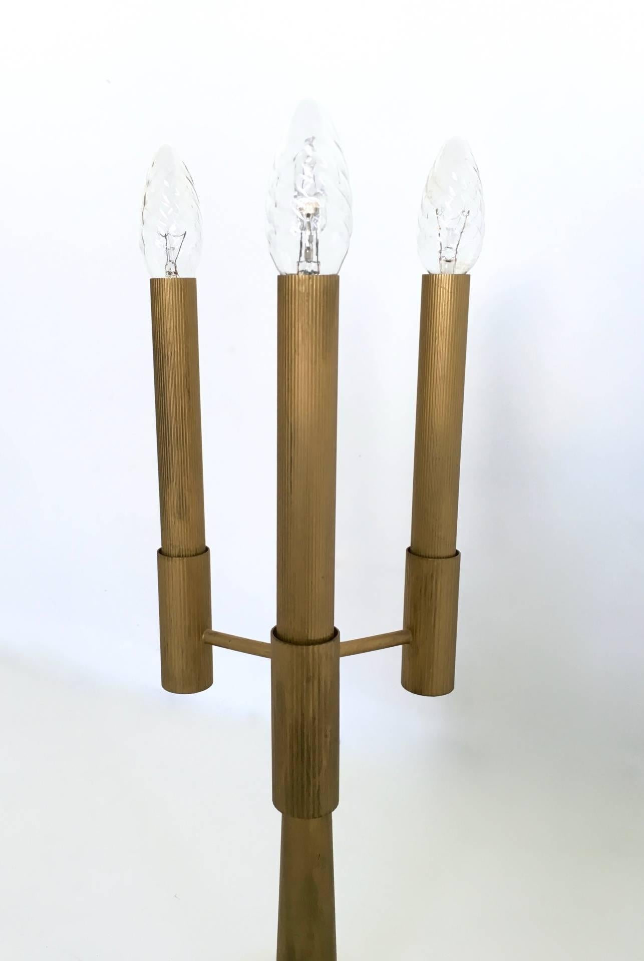 Italian Vintage Three-Arm Brass Table Lamp with a Candelabra Design, Italy For Sale