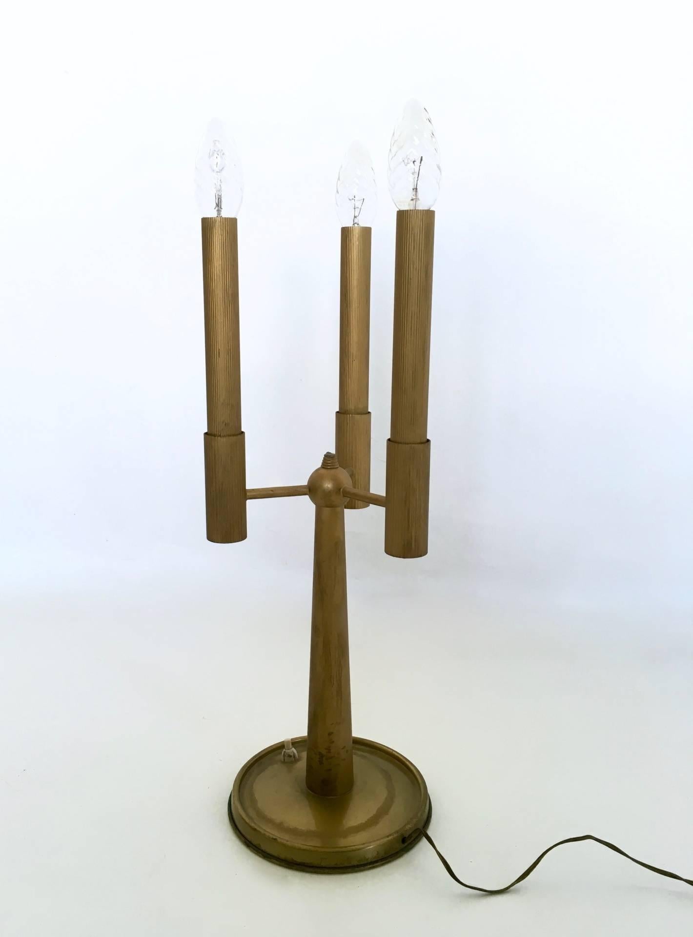 Mid-Century Modern Vintage Three-Arm Brass Table Lamp with a Candelabra Design, Italy For Sale