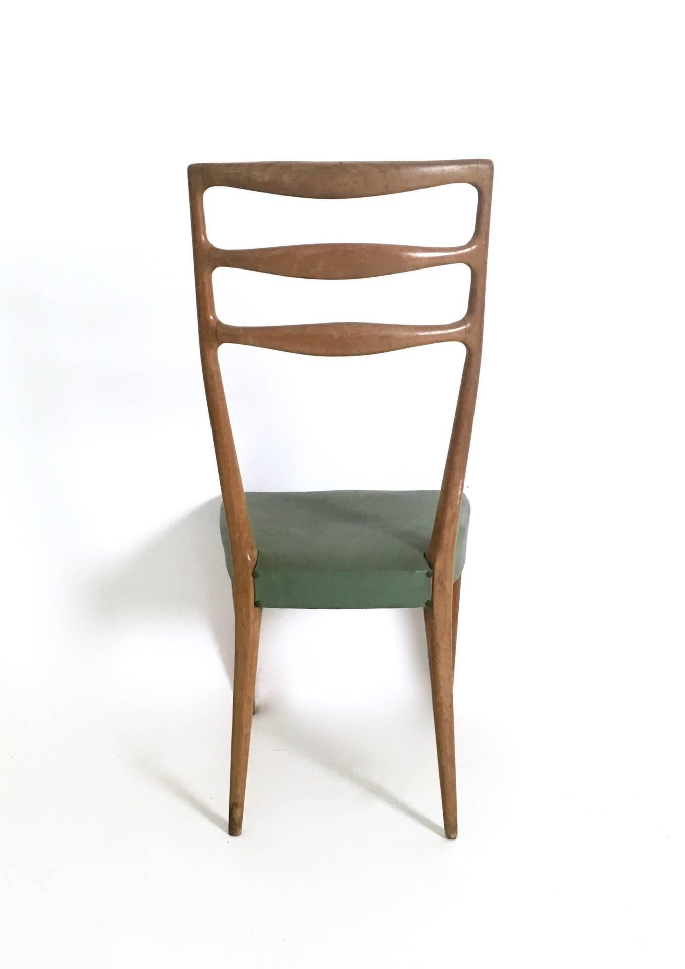 Set of Six Walnut and Skai Chairs in the Style of Buffa, Prod. Cantù, Italy 1