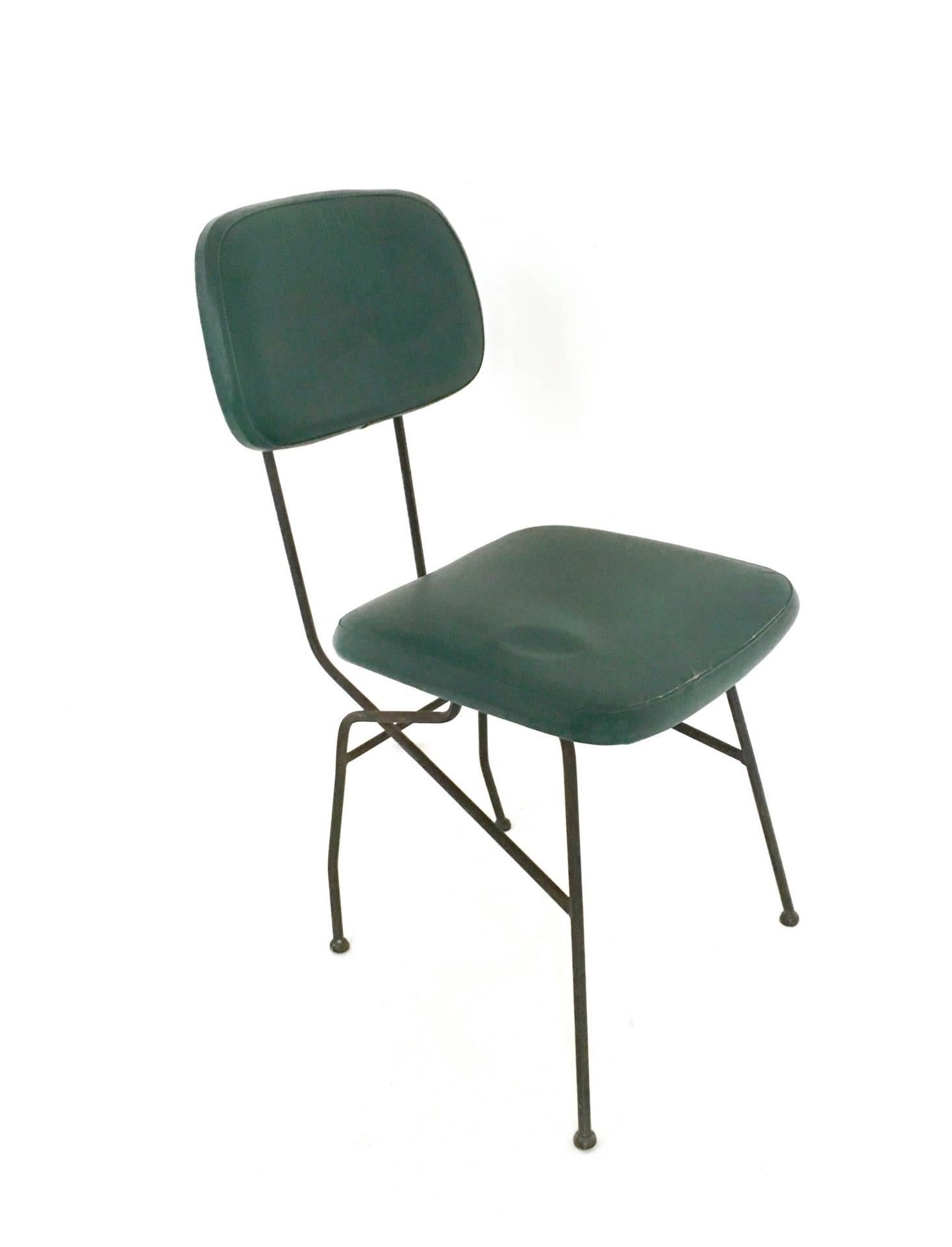 Italian Set of Four Metal and Skai Chairs Ascribable to Gastone Rinaldi for Rima, 1950s