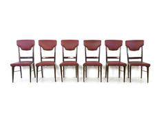 Set of Six Ebonized Beech and Skai Chairs Prod. Cantù, Italy, 1950s