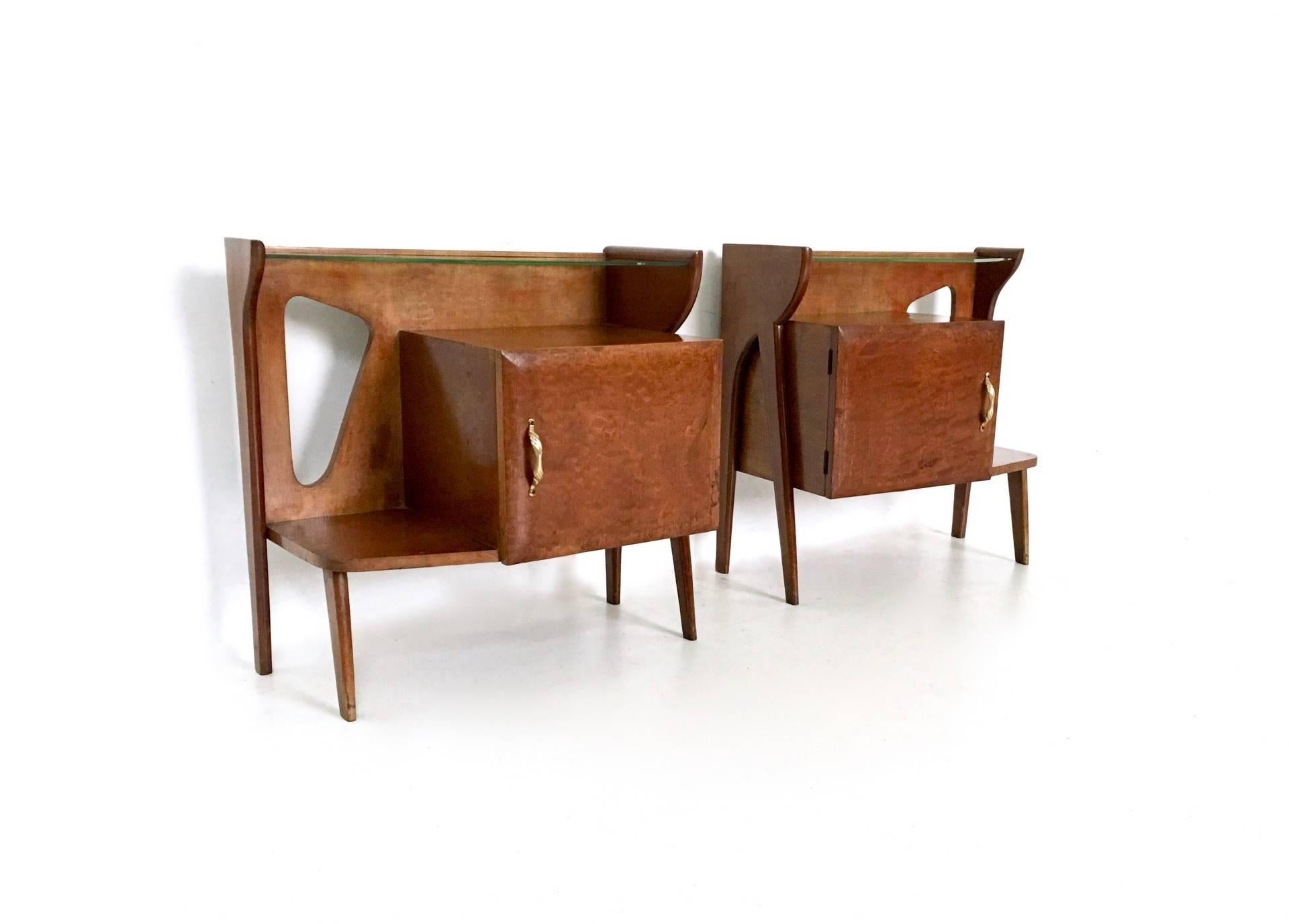 Italian Pair of Beautiful Briar and Glass Pair of Nightstands, Italy, 1950s
