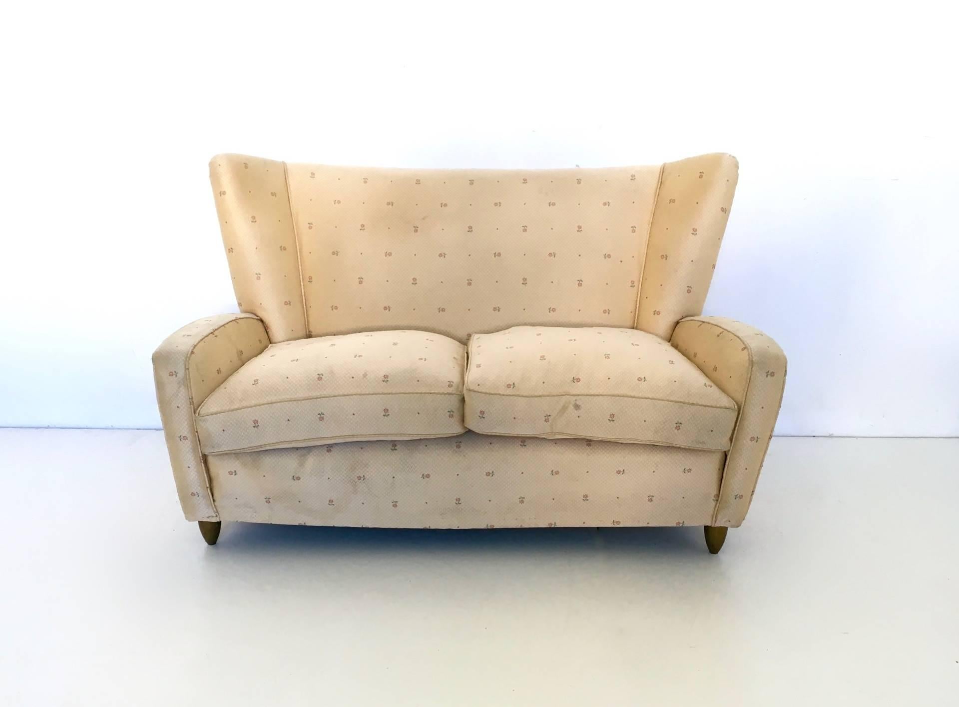 Juego de 3 piezas de salón de tela original vintage marfil by Paolo Buffa, Italia Moderno de mediados de siglo en venta